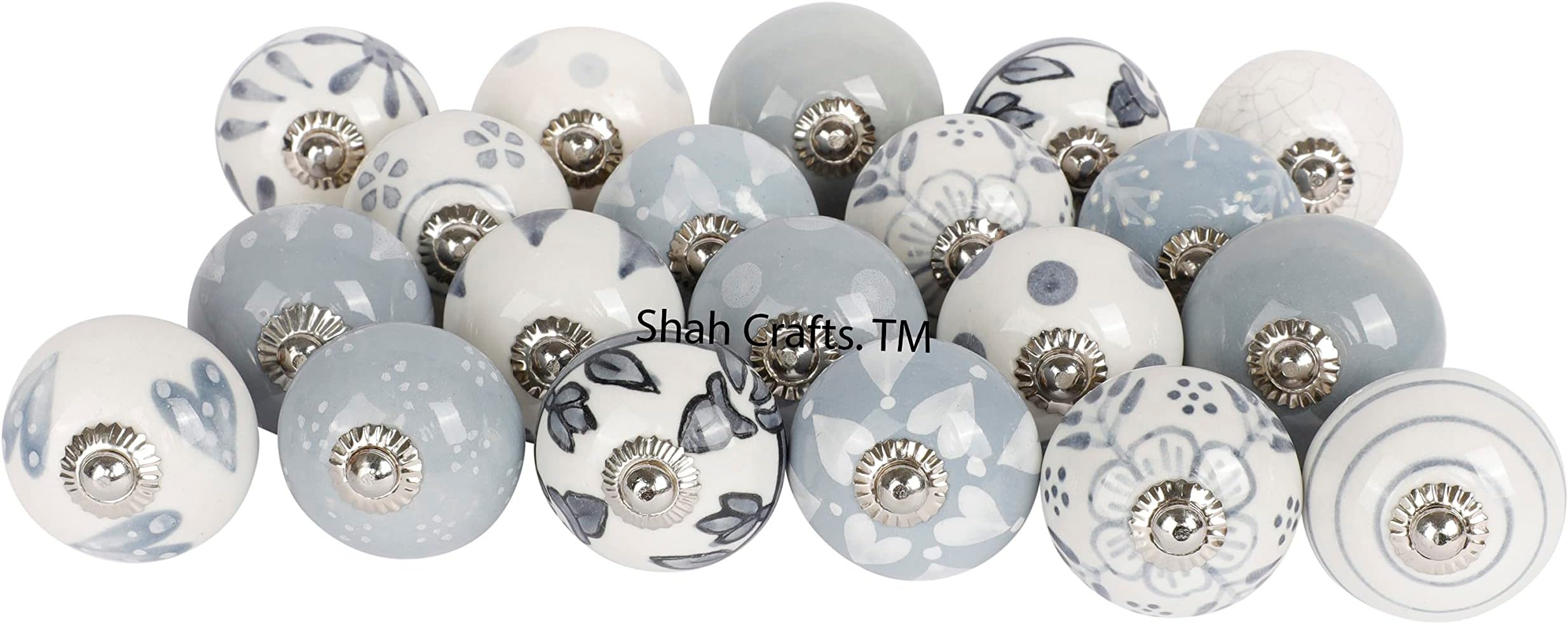 ARTISNO Beautiful Grey And White Ceramic Knobs - Set Of 10 Decorative Round Knobs Kitchen Cabinet Drawer Knobs | Elegant Wardrobe And Dresser Pulls With Glossy Finish (1.5-Inch Diameter - View #12