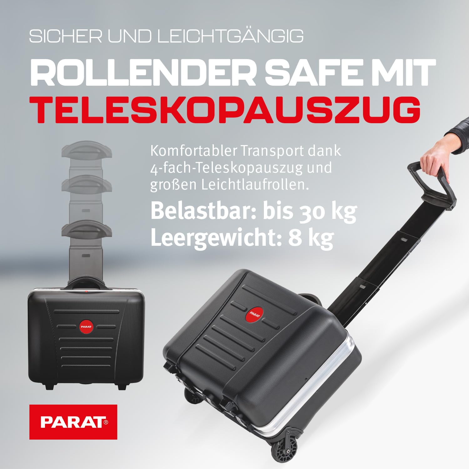 PARAT CLASSIC KingSize Roll neo CP-7 | Werkzeugkoffer leer für 60 Werkzeuge | Inkl. BASIC Roll-Up Case 8 | Rollkoffer mit CP-7 Halterungen | Bodenschale & Dokumentenfach | mit Teleskopauszug & Rollen