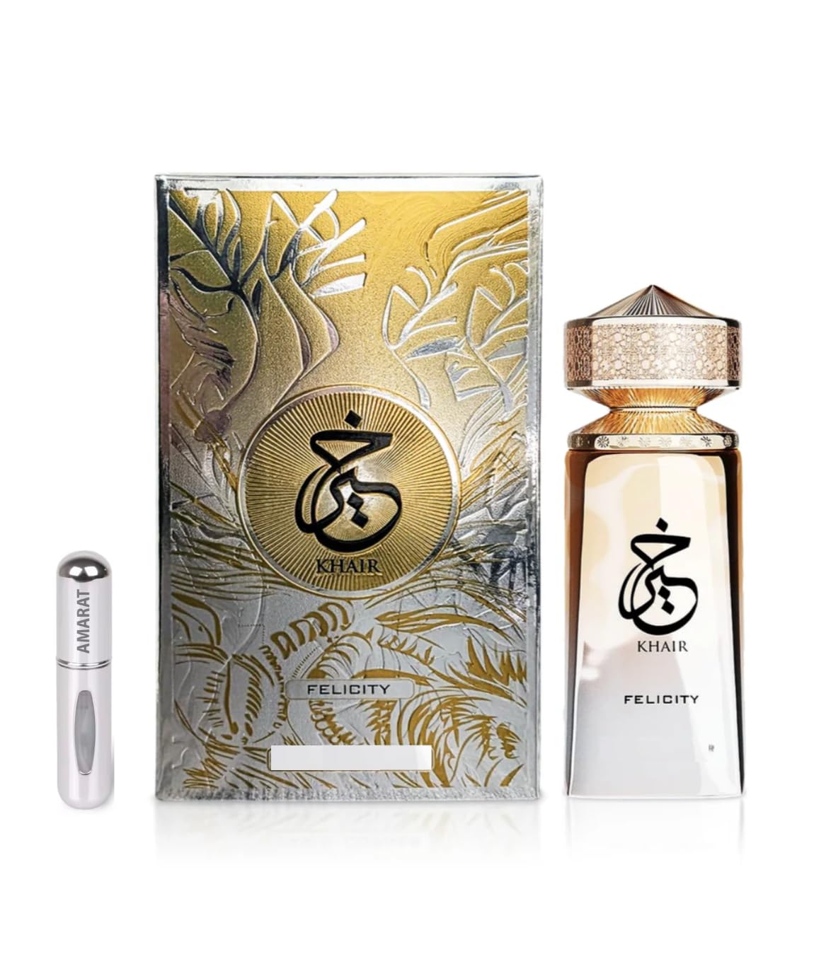 Perfume Khair Felicity Eau de Parfum 100 ml, Perfume Unisex de Larga Duración, Incluye Atomizador Recargable 5ML, Fragancia Oriental Floral con Notas Dulces, Ámbar y Madera (Felicity)