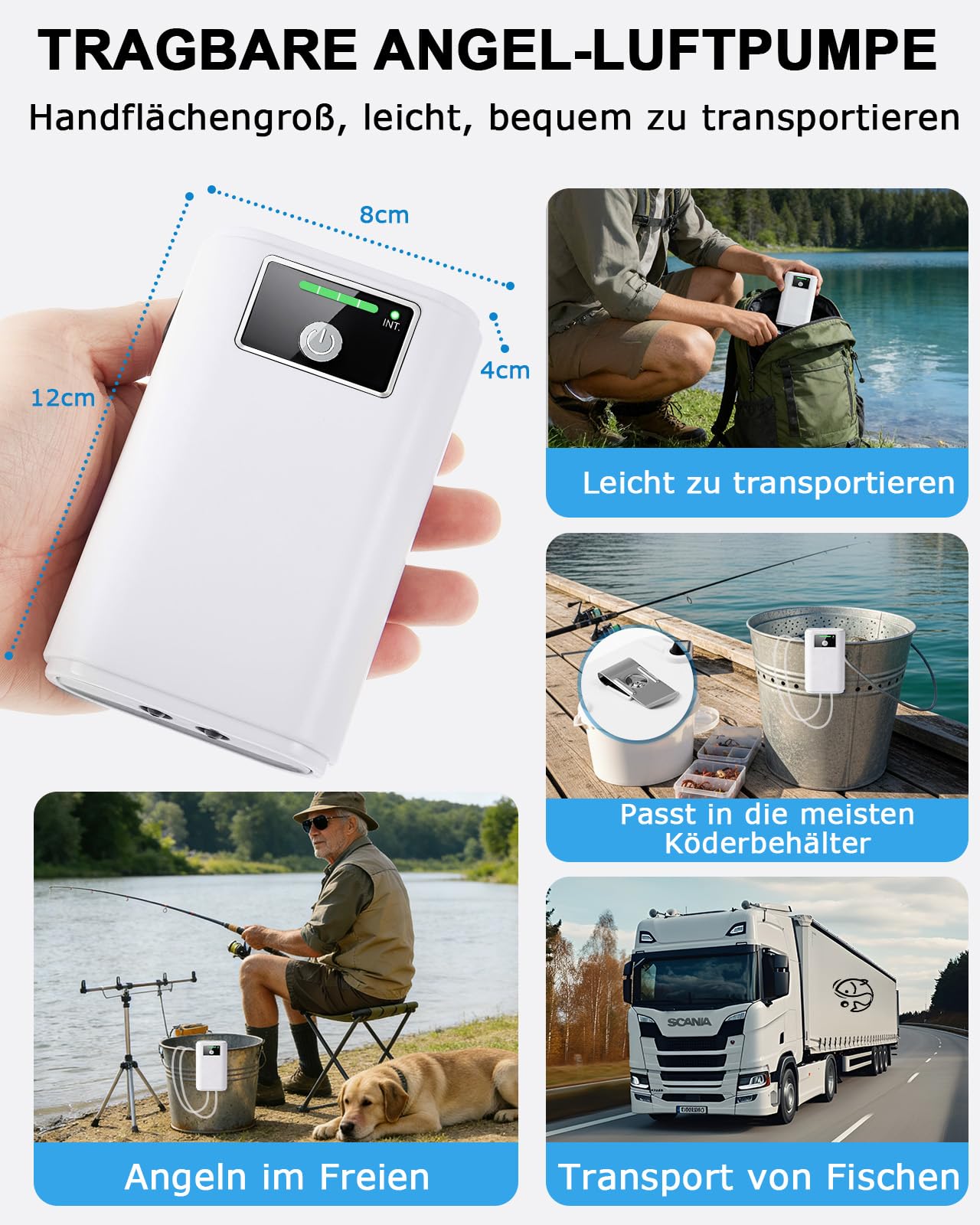 Aquarium Luftpumpe: USB Aquarium Luftpumpe Regelbar, 2600mAh Batterie, Zwei Stromversorgungsmodi, 1.5-2L/min*2