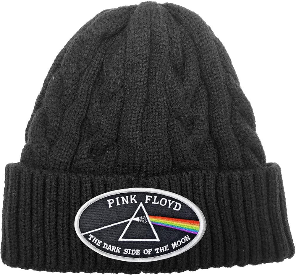 Pink Floyd Men's The Dark Side of The Moon White Border (Cable Knit) Beanie Black