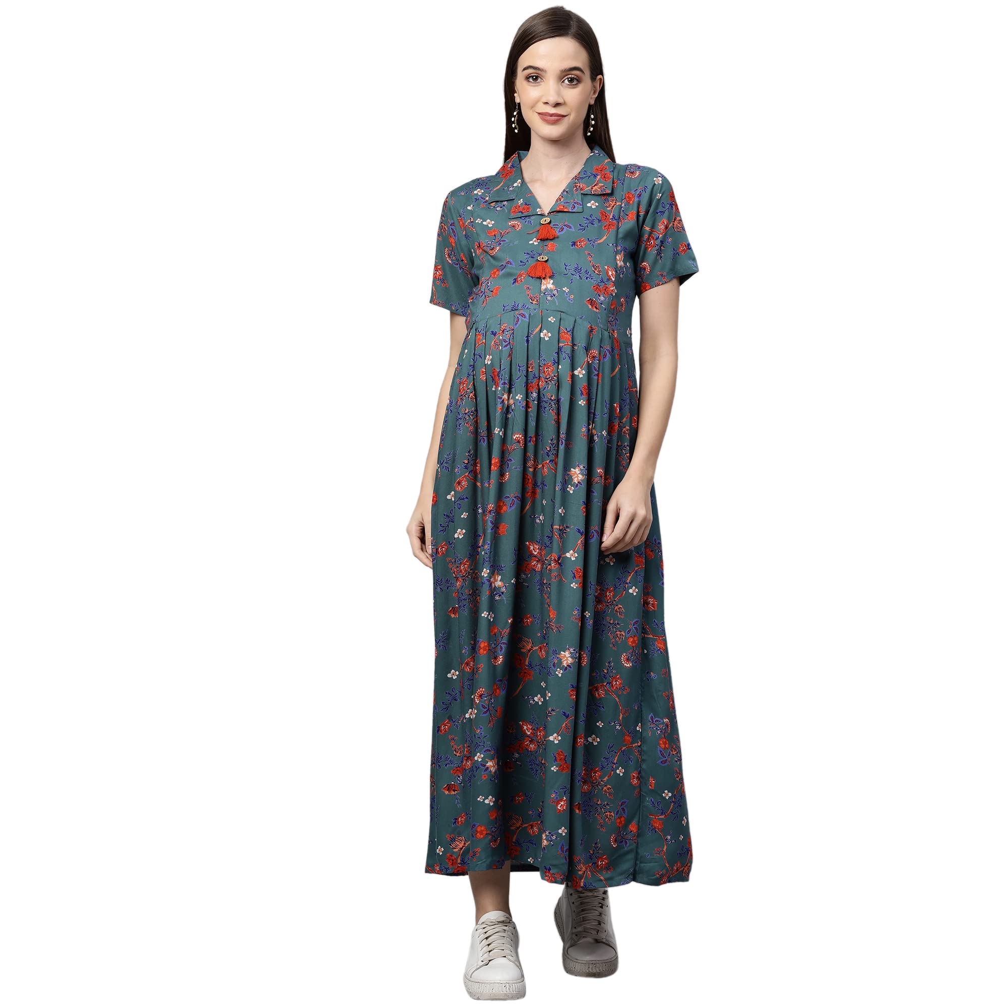 MomToBeWomen's Rayon Floral Maternity Dress/Pregnancy Dress/Easy Breast Feedin Dress/Western Dress With Zippers For Nursing Pre And Post Pregnancy
