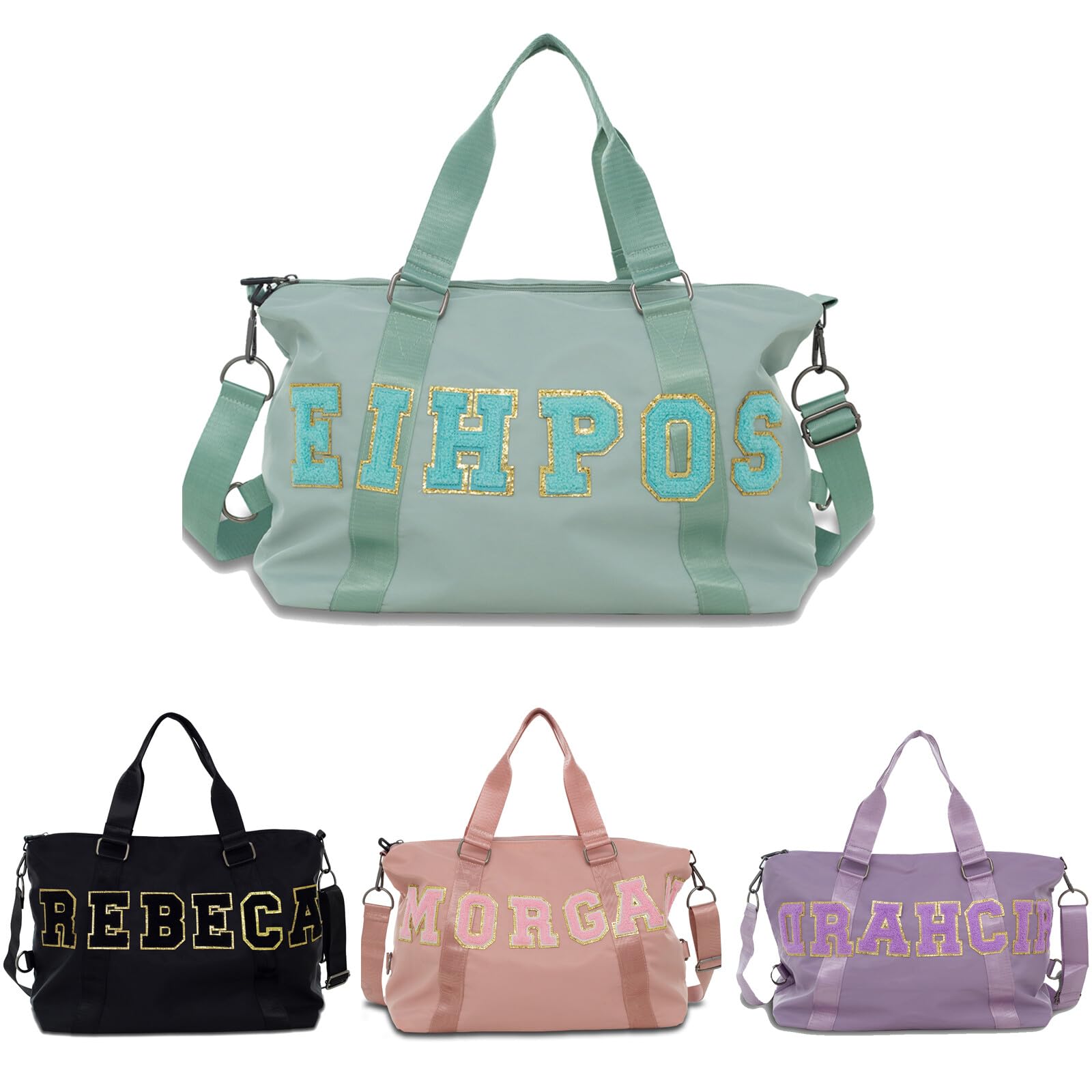 Personalized Dance Bag for Girls Custom Name Shoulder Weekender Overnight Bag for Women, Sewing Chenille Letters Travel Duffel Custom Sport Gym Ballet