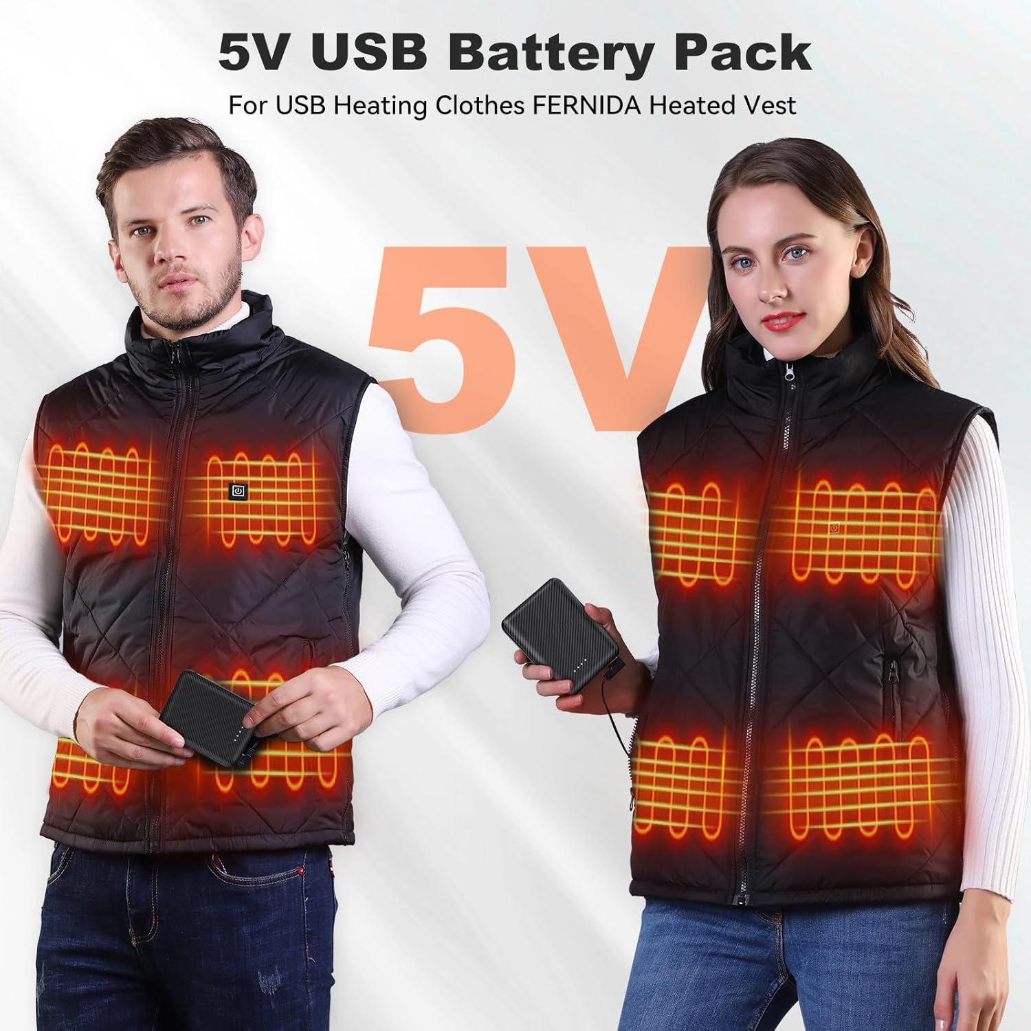 FERNIDA 10000mAh Power Bank Portable Charger USB 5V 3A Battery Pack for Heated Vest & Heated Pants & Smartphone & Heating Pad - Image 3