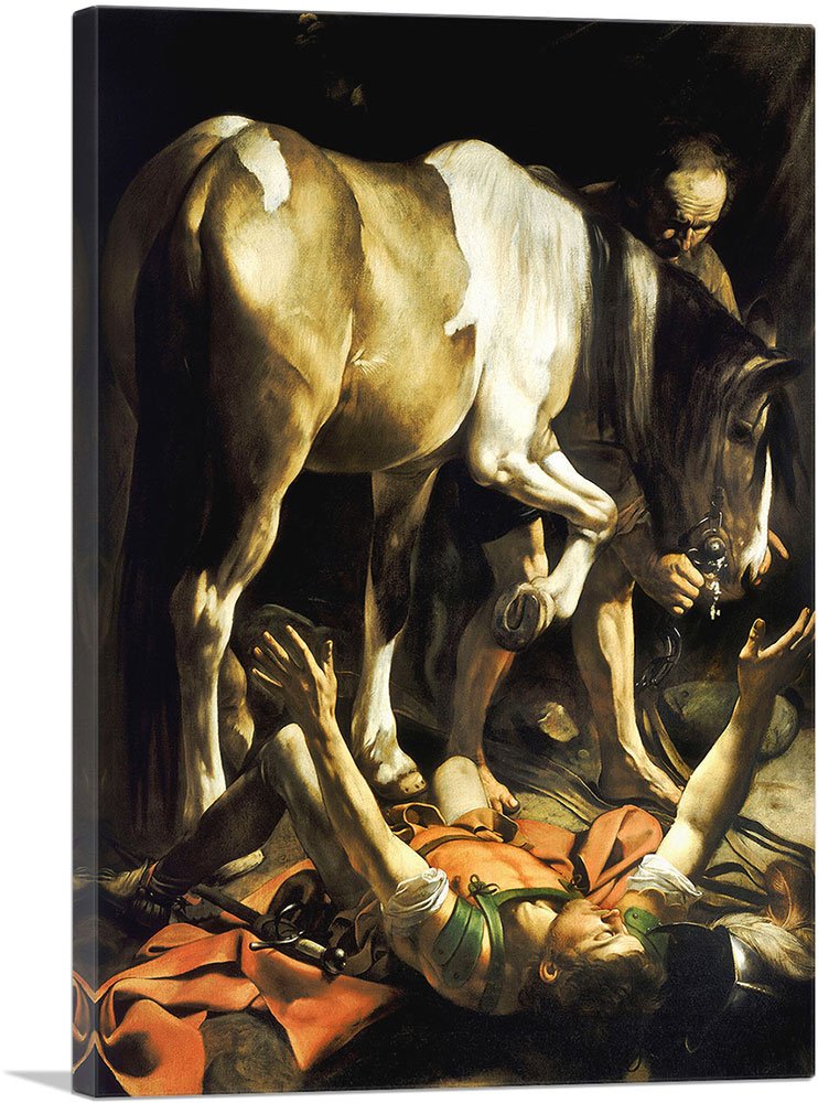 ARTCANVAS The Conversion of St Paul on the Way to Damascus 1601 Canvas Art Print Stretched Framed Painting Picture Poster Giclee Wall Decor by Caravaggio - 26" x 18" (0.75" Deep)