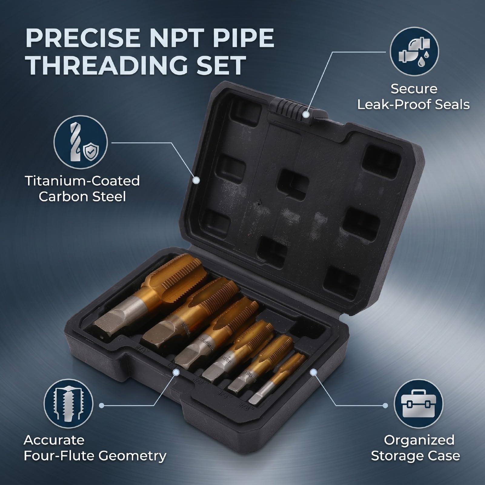 Fockety Juego de Machos de Roscar para Tuberías NPT de 6 Piezas