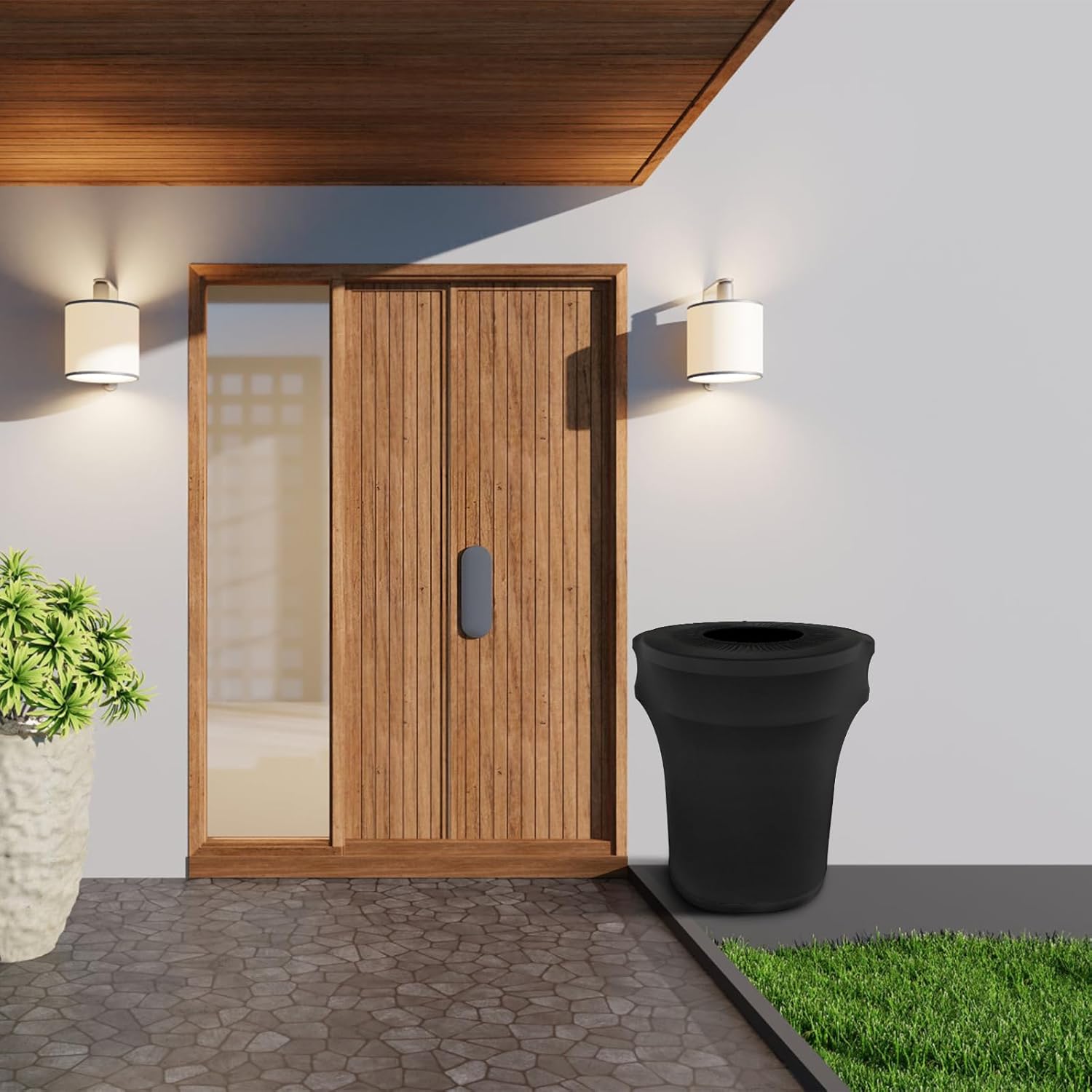 BSTKEY 55 Gallon Stretch Spandex Trash Can Cover, 10 Pack Outdoor Fitted Waste Container Cover Round Garbage Can Covers for Wedding Party Commercial Fundraiser Decor, Without Trash Can (Black)