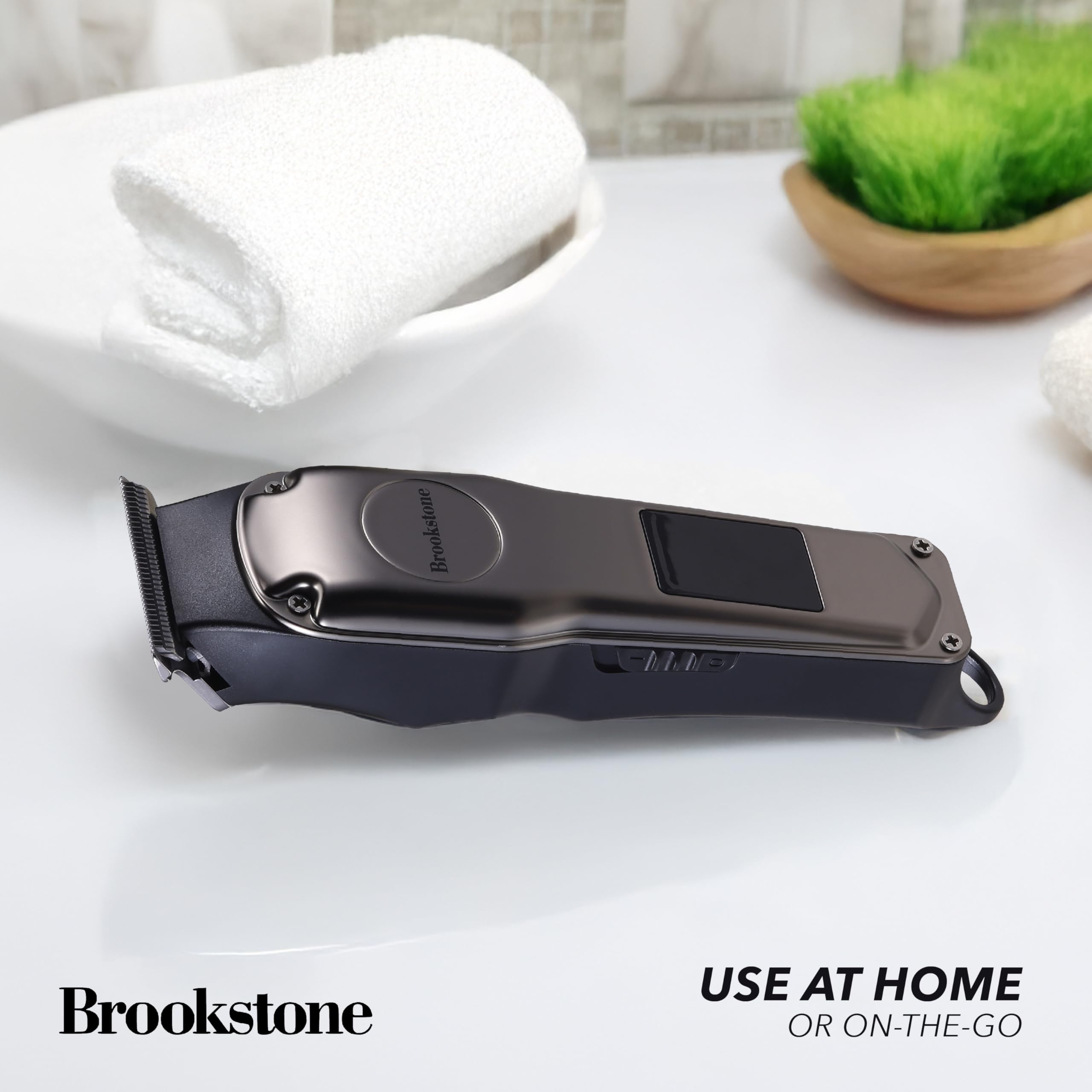 Brookstone - Cortapelos de hoja en T inalámbrica metálica, corte de precisión con batería recargable y elegante acabado metálico (negro)