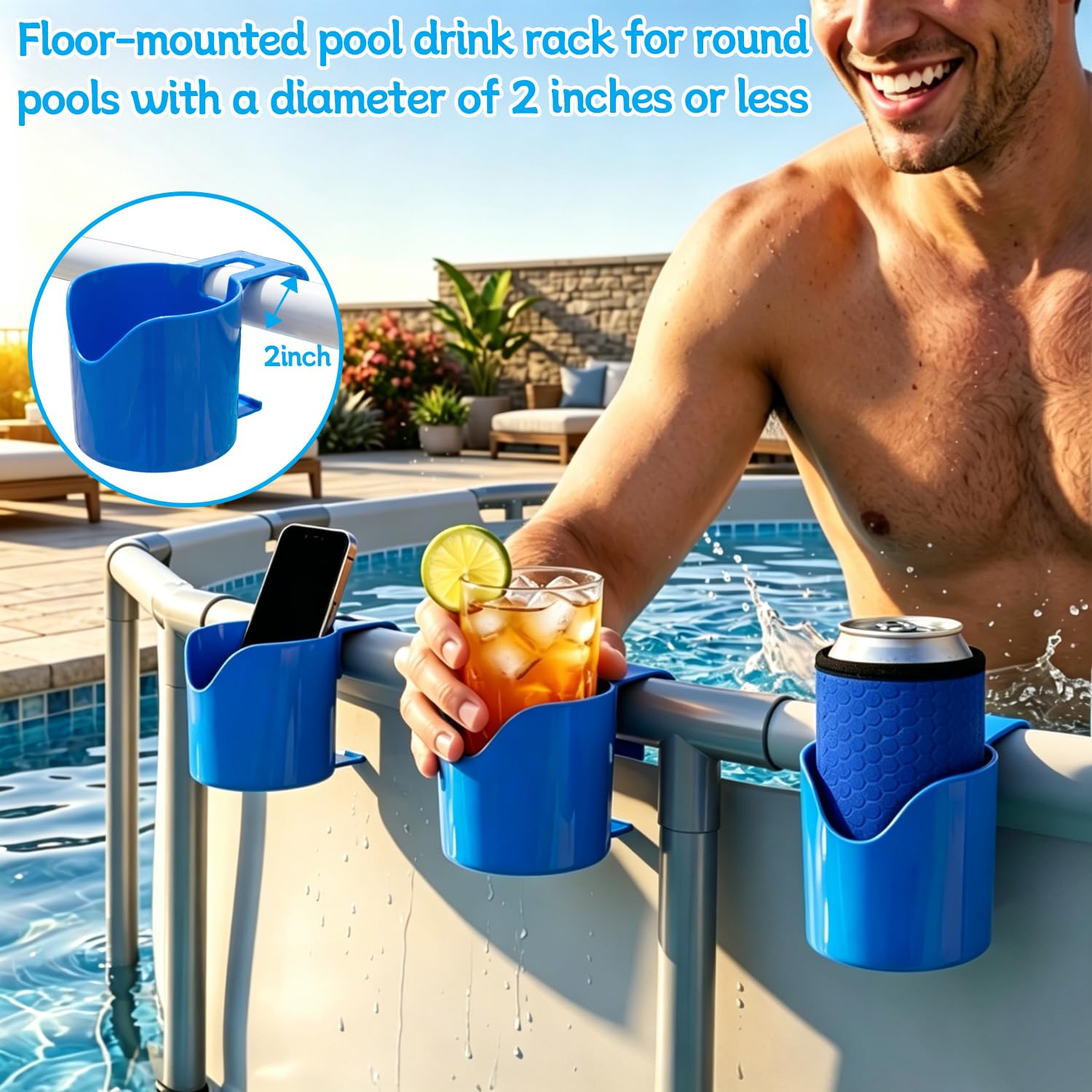 Pool Getränkehalter Set mit 4 Haltern und 4 Bierkühler Getränkehalter Pool zum Einhängen am Poolrand als Pool Zubehör für Oberirdische Pools Partys Bootfahren und Camping