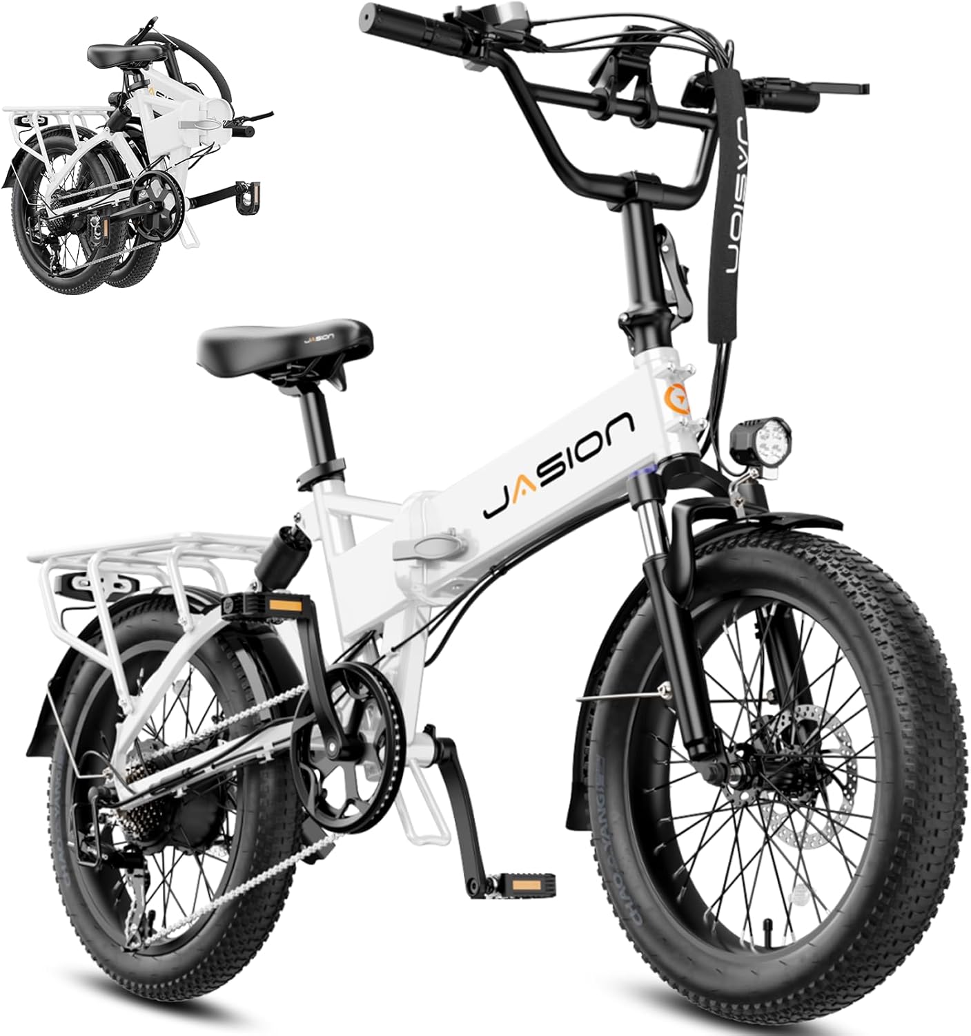Jasion EB7 20" Foldable Electric Bike Fat Tire for Adults, 1200W Peak, 48V Removable UL-Certified Battery, 28MPH 55 Mi Range Commuter Electric Bike with Dual Suspension for City,Beach,Snow,Mountain