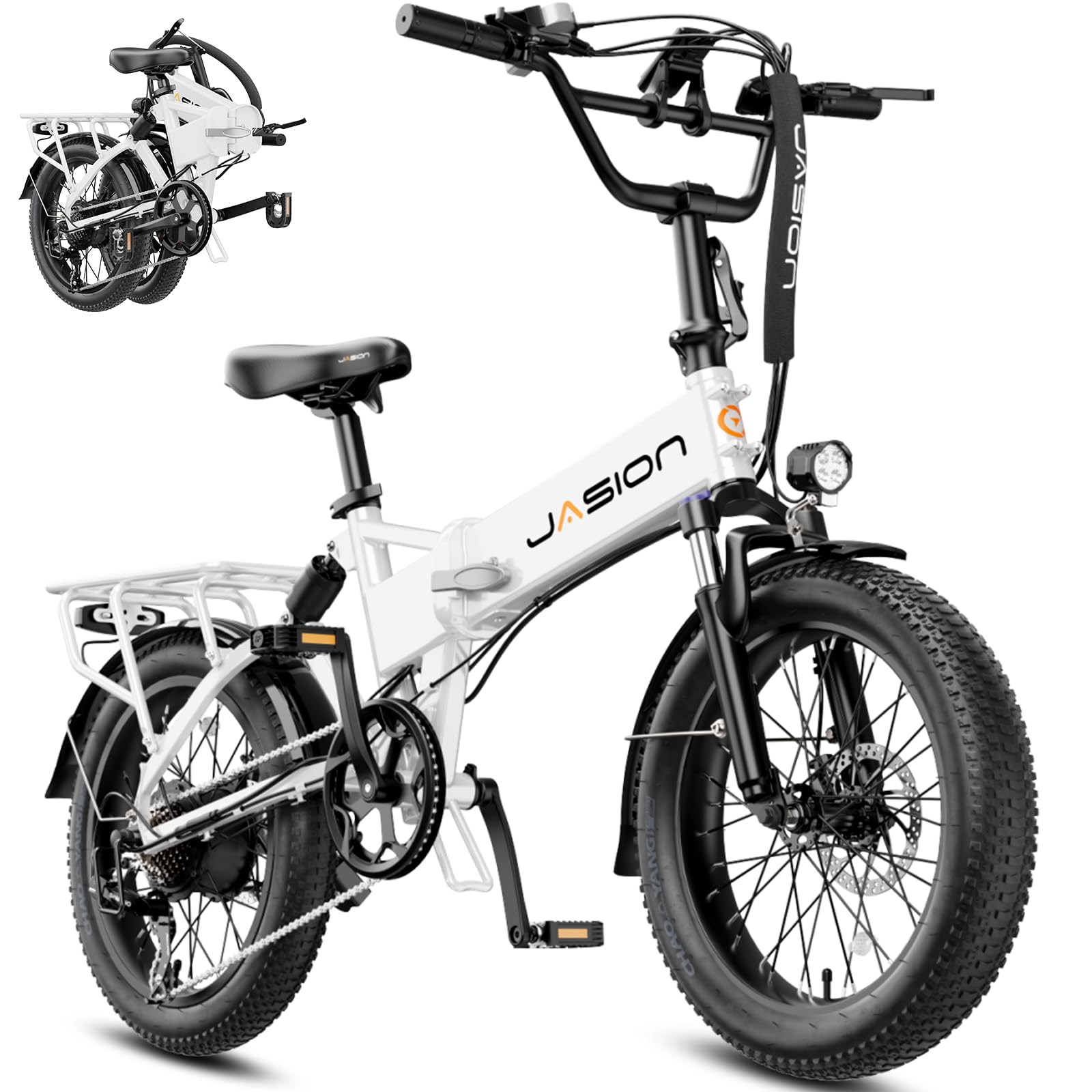 Jasion EB7 20" Foldable Electric Bike Fat Tire for Adults, 1200W Peak, 48V Removable UL-Certified Battery, 28MPH 55 Mi Range Commuter Electric Bike with Dual Suspension for City,Beach,Snow,Mountain