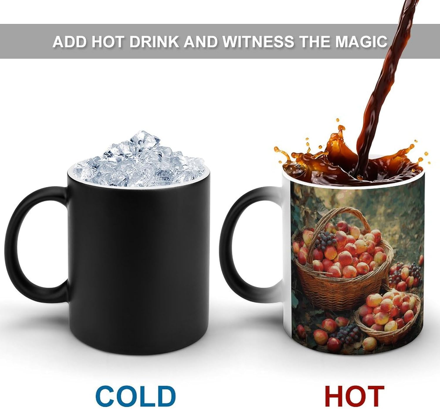 Color Changing Mug Fruit Harvest Printed Ceramic Coffee Mug Heat Changing Sensitive Mug Magic Heat Changing Coffee Mug Novelty Coffee Mugs
