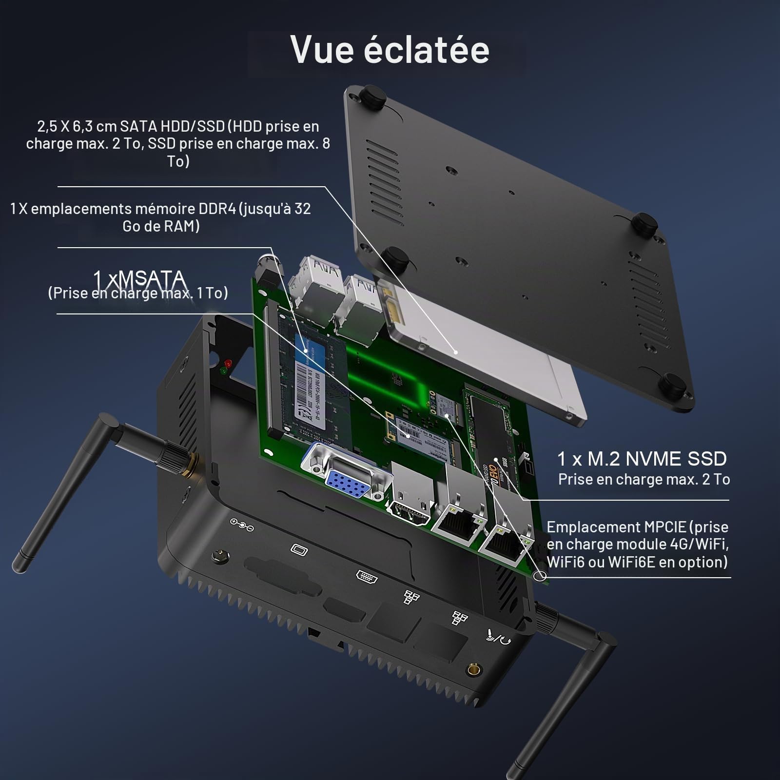 HISTTON Mini PC sans Ventilateur PC J5005, 8 Go DDR4 RAM 128 Go SSD