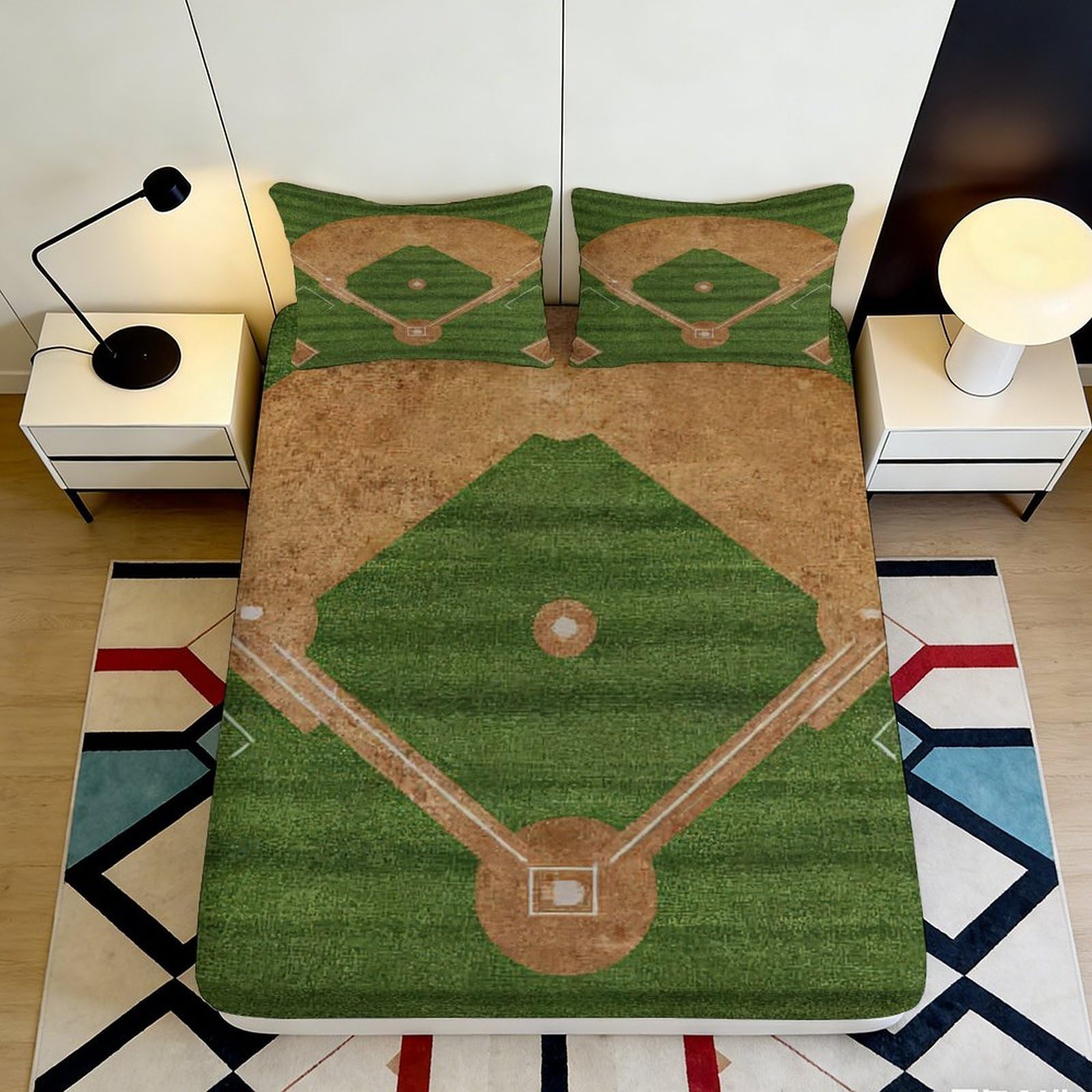 3D Printed Baseball Field Fitted Sheet Microfiber Soft Breathable Sports Mattress Cover for Bedroom Dormitory Guest Room Protection Decoration 120x200x25cm