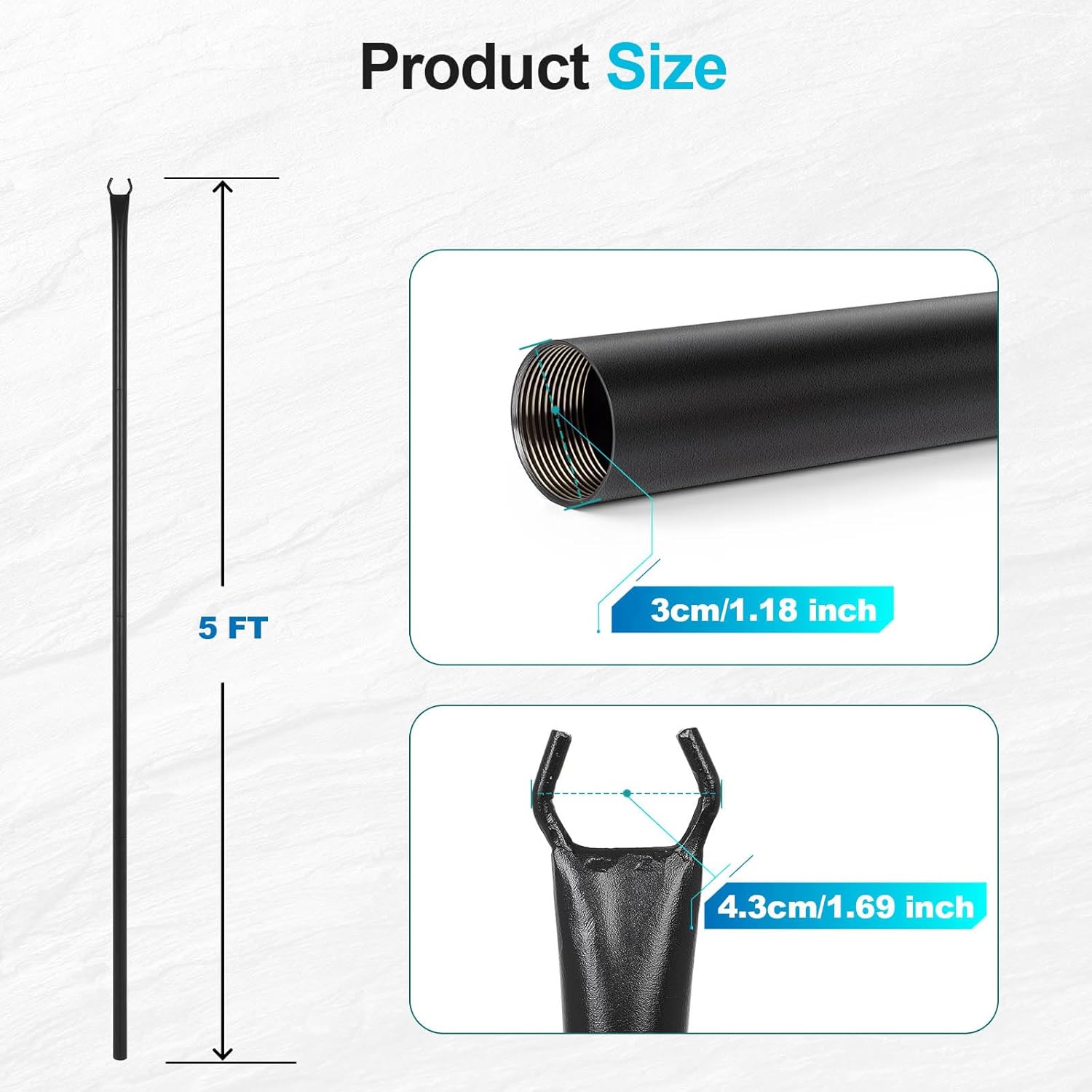 FAHKNS 8 Pack 5FT String Light Poles for Deck, Outdoor Metal Deck Light Poles with Fixing Clips, Hanging Light Poles for Patio Garden Yard Fence Porch Decor