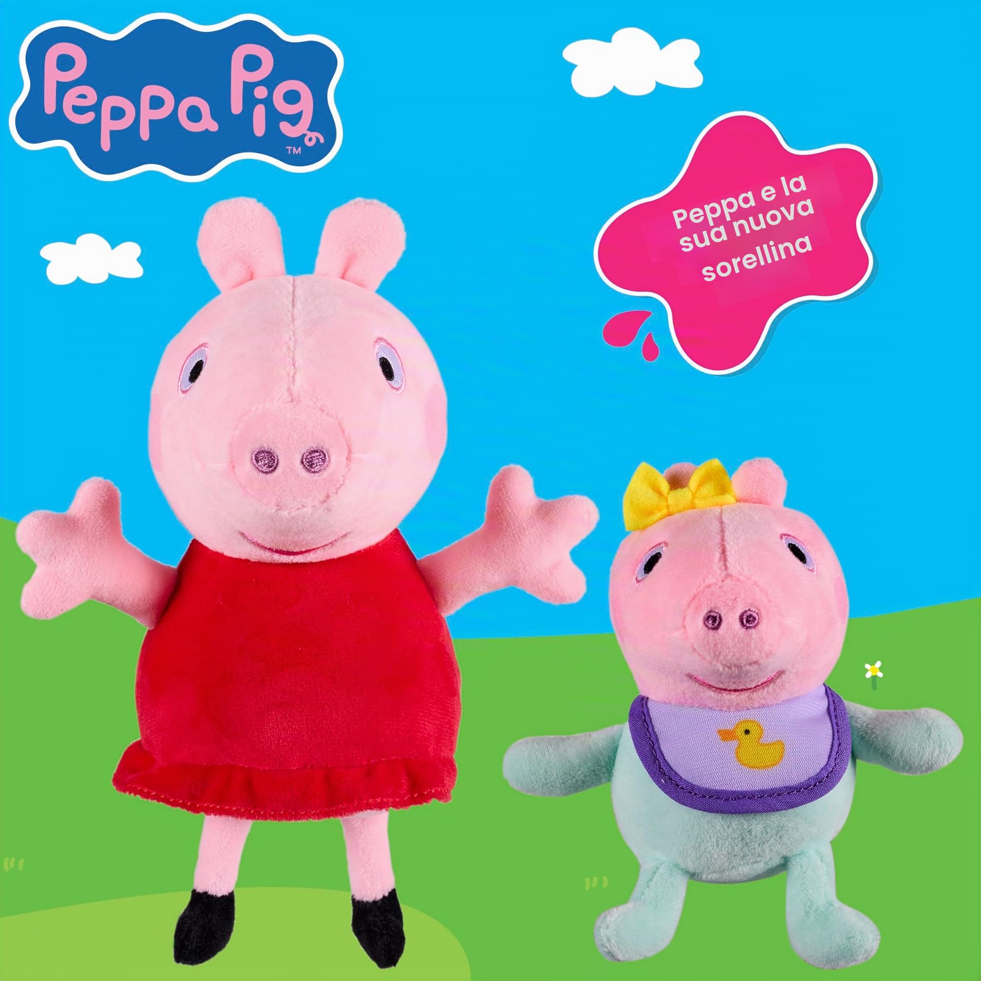 Peppa Pig Set Peluche 2 Pezzi – Peppa & Baby Evie – Peluche Super Morbidi nello Stile Classico, Giocattolo dai 18 Mesi in su