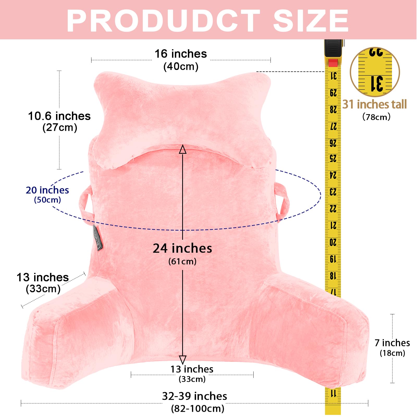 Sliguy - Cuscino da Lettura Extra Large da 79 cm, Cuscino per il Supporto del Letto con Rullino per il Collo e Braccioli Rimovibili per Sedersi sul Letto o sul Divano, Cuscino con Schienale per