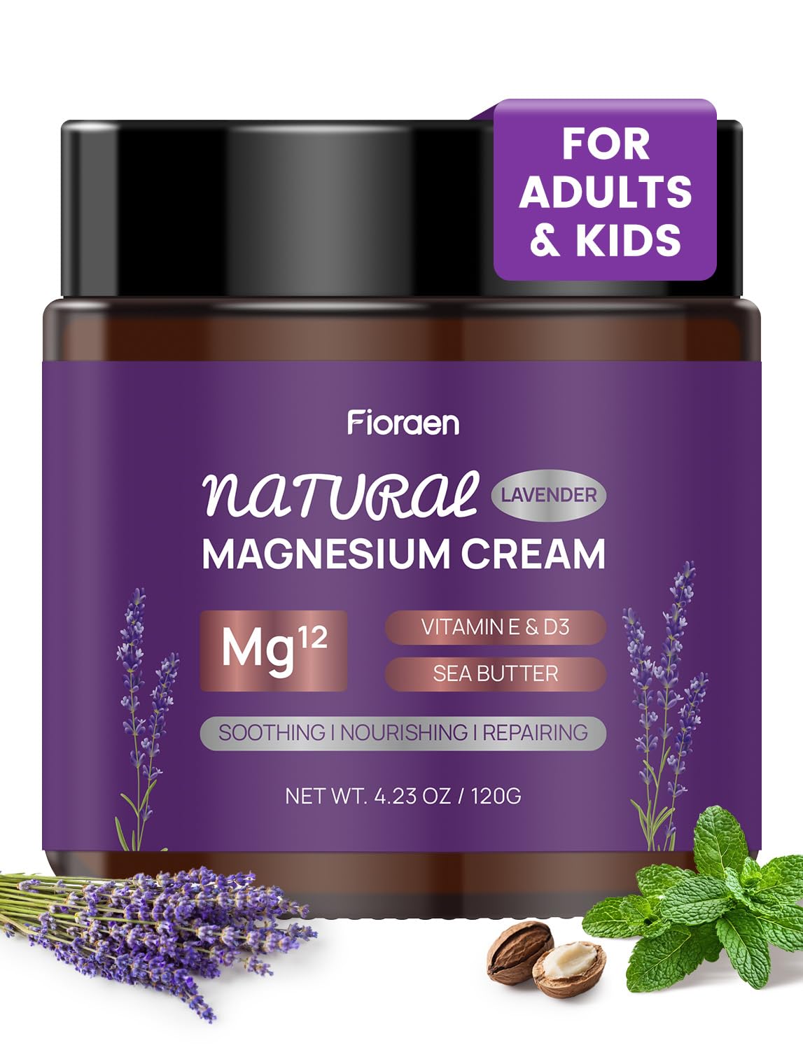 Fioraen Magnesium Lotion for Sleep, Magnesium Cream(300mg/tsp) for Muscle Relief, Magnesium Butter for Deep Hydration with Lavender Oil, Shea Butter,