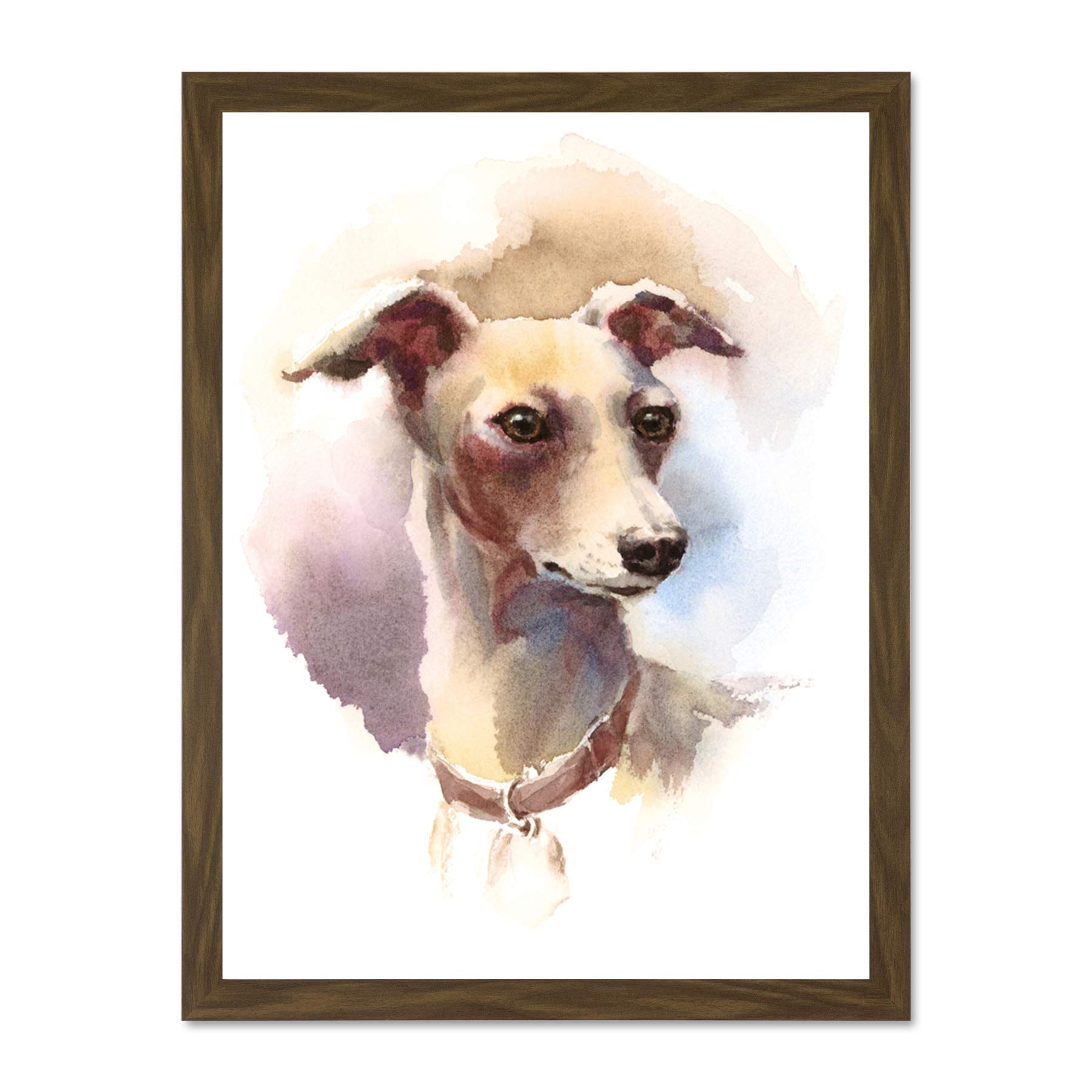 Dog Italian Greyhound Watercolour Large Framed Art Print Wall Poster 18x24 inch