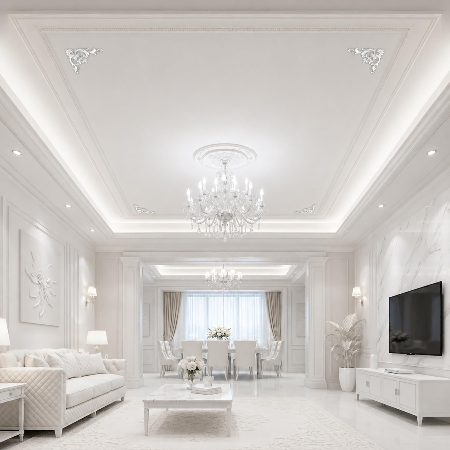 4 PCS Angolari Decorativi per Pareti E Soffitti in PU Modanature Angolari 3D con Decorazioni Floreali Profili Decorativi Verniciabili per Cornici E Angoli Elegante Finitura