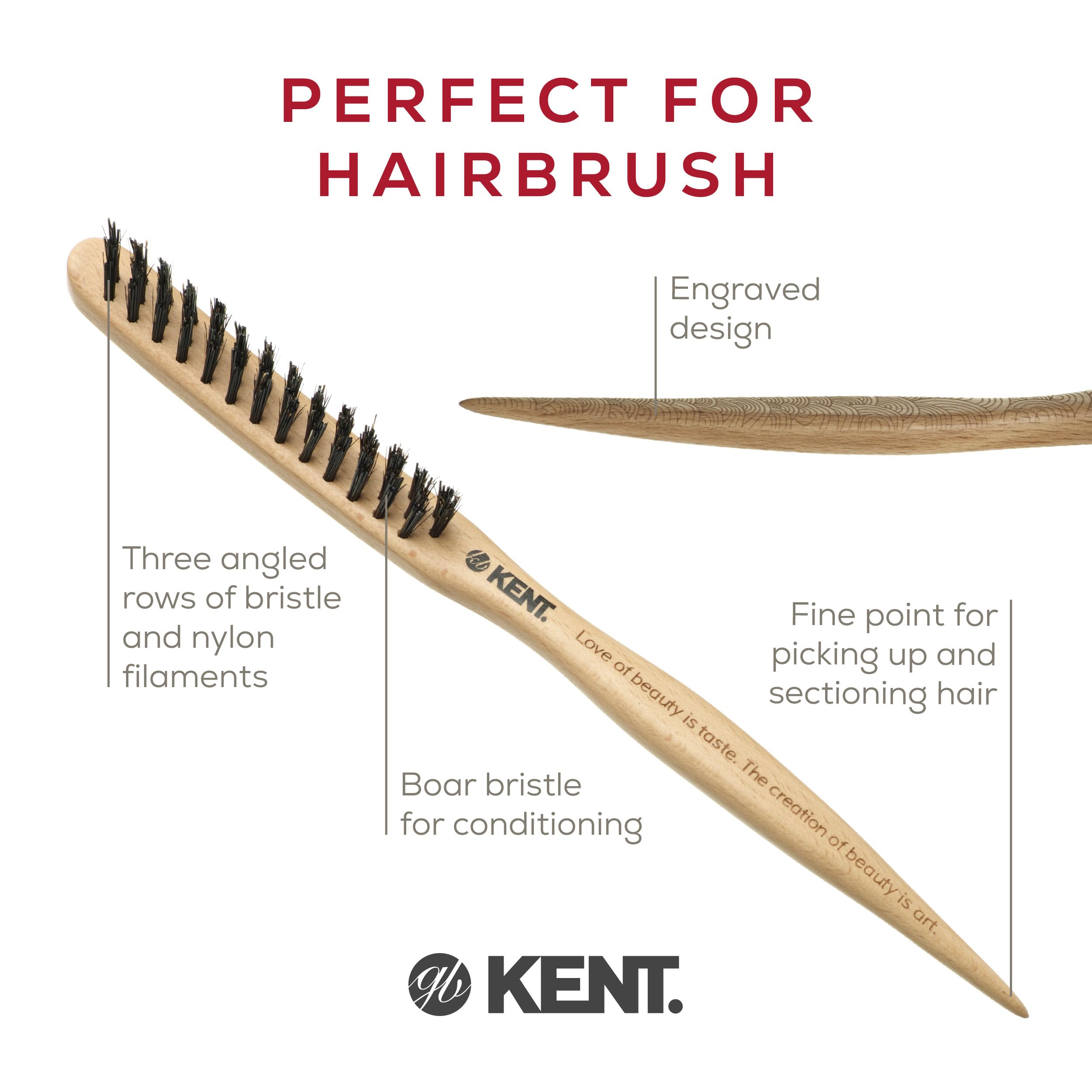 Kent PF15 Back Combing Hairbrush - Mountains design (PACK OF 1), Beige - Image 4