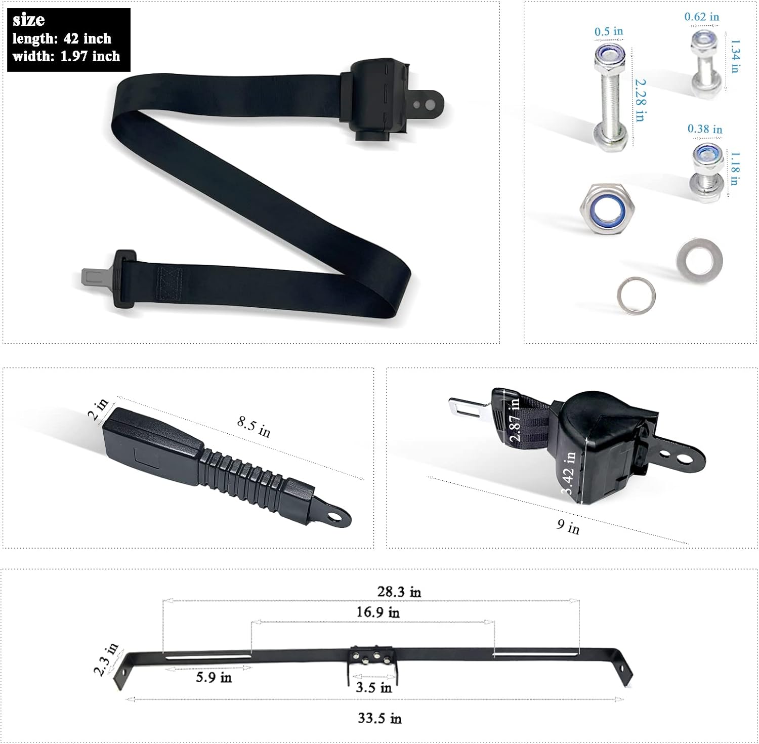 Retractable Golf Cart Seat Belt Bracket Kit for EZGO, Club Car, Yamaha