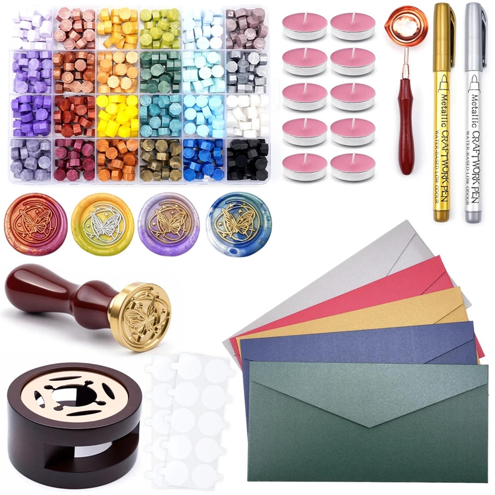 Siegelwachs Wachssiegel-Stempelset | Lackierte Bastelbedarf DIY Weihnachten Hochzeitseinladung Dekoration Partikel Versiegelung(Color1)