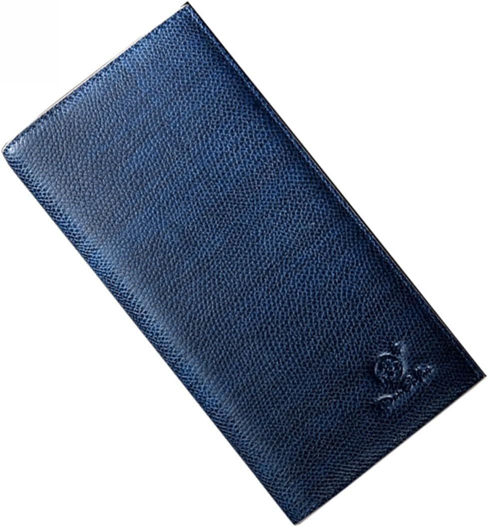 Compact Bifold Leather Wallet Passcase Card Case for Men and Women Navy Blue QB001
