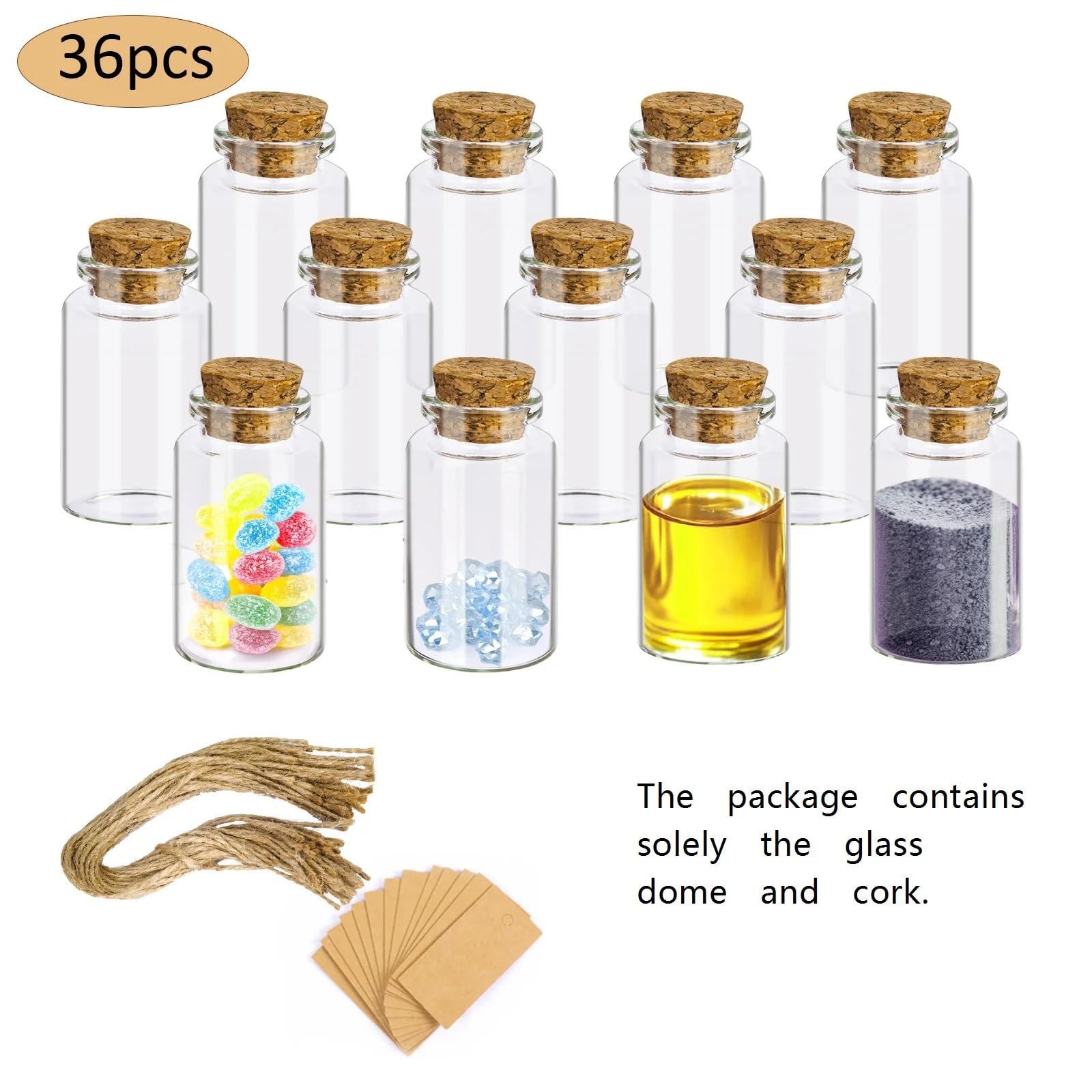 DIY Glasgefäß 36 Stück 20 ml Klarglasflaschen mit Korken, 3 x 5 cm kleine Mini-Fläschchen, for Basteln for Hochzeitsgeschenke