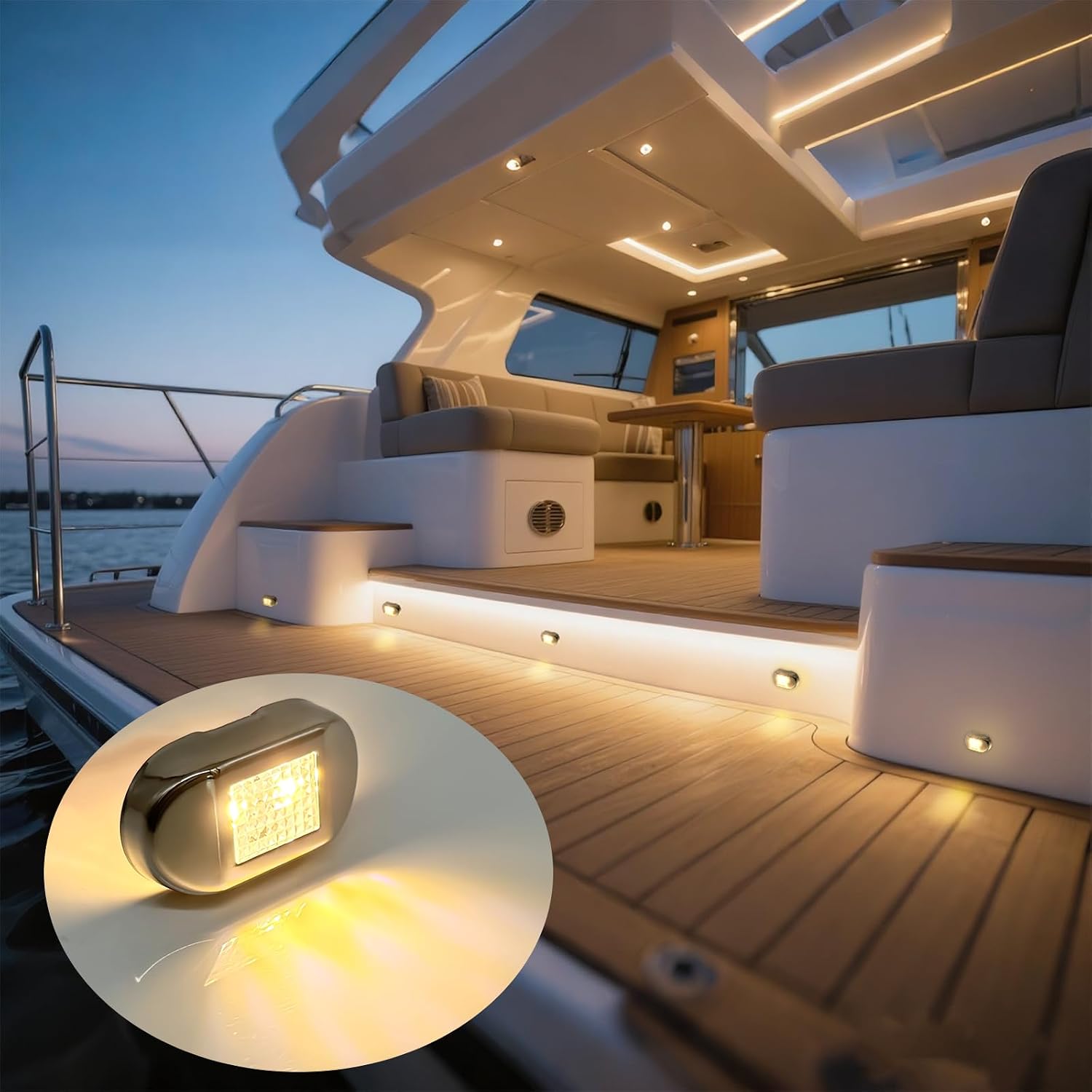 THALASSA Small RV Vehicle Step Light Warm White Light, DC 12Volt IP67 Waterproof Boat Courtesy Light for Deck, Marine Cabin Stair Lighting for Pontoon, Yacht, Camper, 4 Pack Vehicle Light Assembly