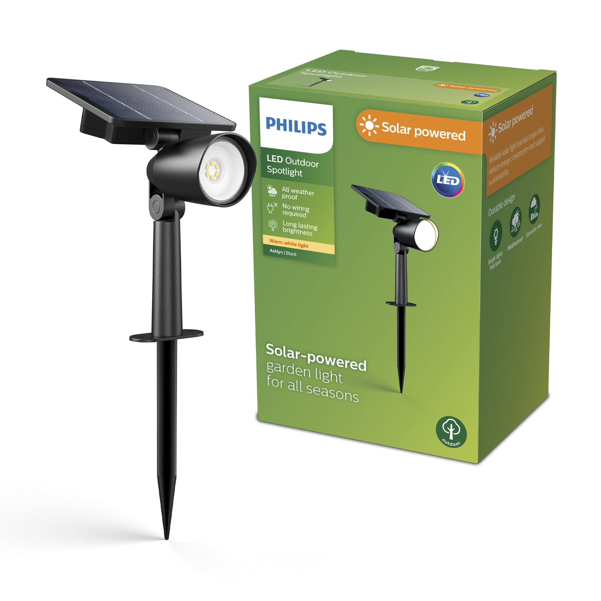 Philips Ashlyn Outdoor Solar Spot/Wall Light, 2700 K, 150 lm, Black​
