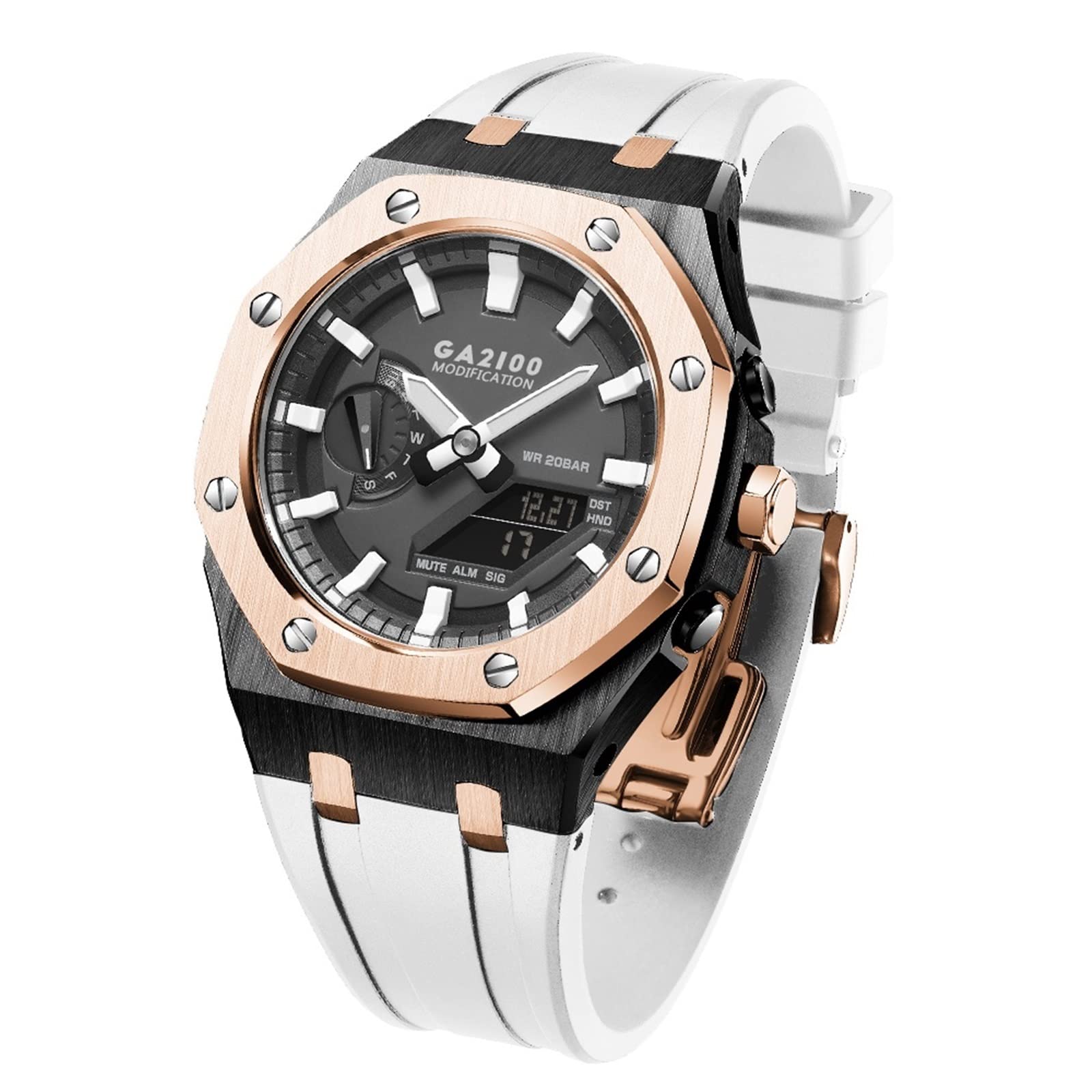 HAODEE GA-B2100 MOD Kit For G-Shock GA-B2100 Metal Watch Case Silicone Strap 316 Stainless Steel Modified Accessories Bracelet Bezel bands (Color : ROSE GOLD 24)