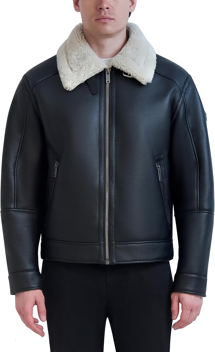KARL LAGERFELD mens Karl Lagerfeld Paris Men's Faux Shearling Trim Aviator Jacket - Image 5