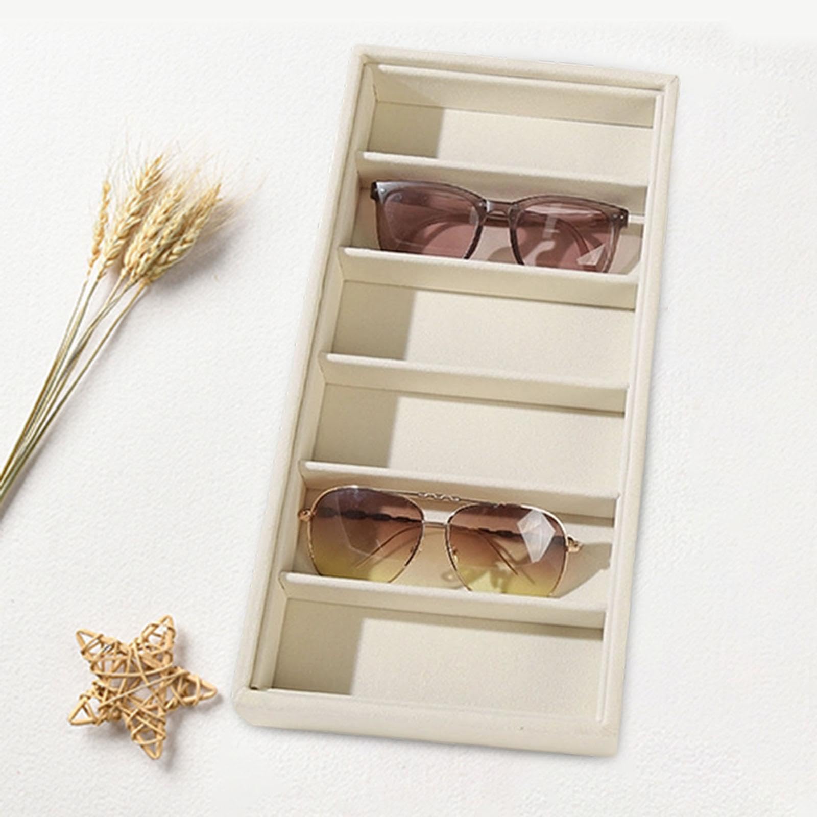 TISHITA Bandeja para Gafas Organizador de Gafas de Sol, Caja de Almacenaje de Lentes Soporte para Joyas Material Suave Resistente para Regalar Uso en Tocador, Bandeja de Almacenamiento, Beige — view 6