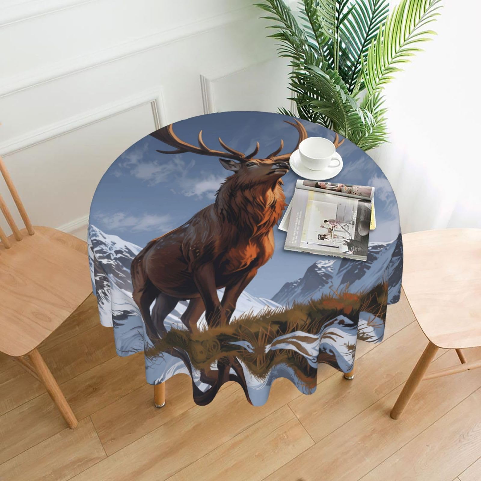 HLBSDM Roar of Red Deer Printed Practical Round Tablecloth, Durable, Suitable for Home, Restaurant, Hotel, Gathering, and Decorative Table Covers