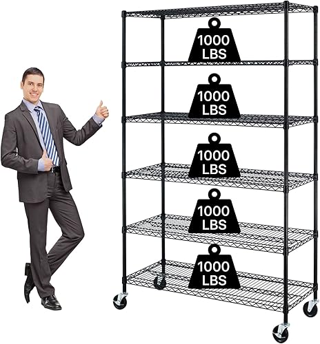 Estantería de alambre resistente de 6 niveles, estante de almacenamiento ajustable sobre ruedas, capacidad de peso de 6000 libras, estantes de