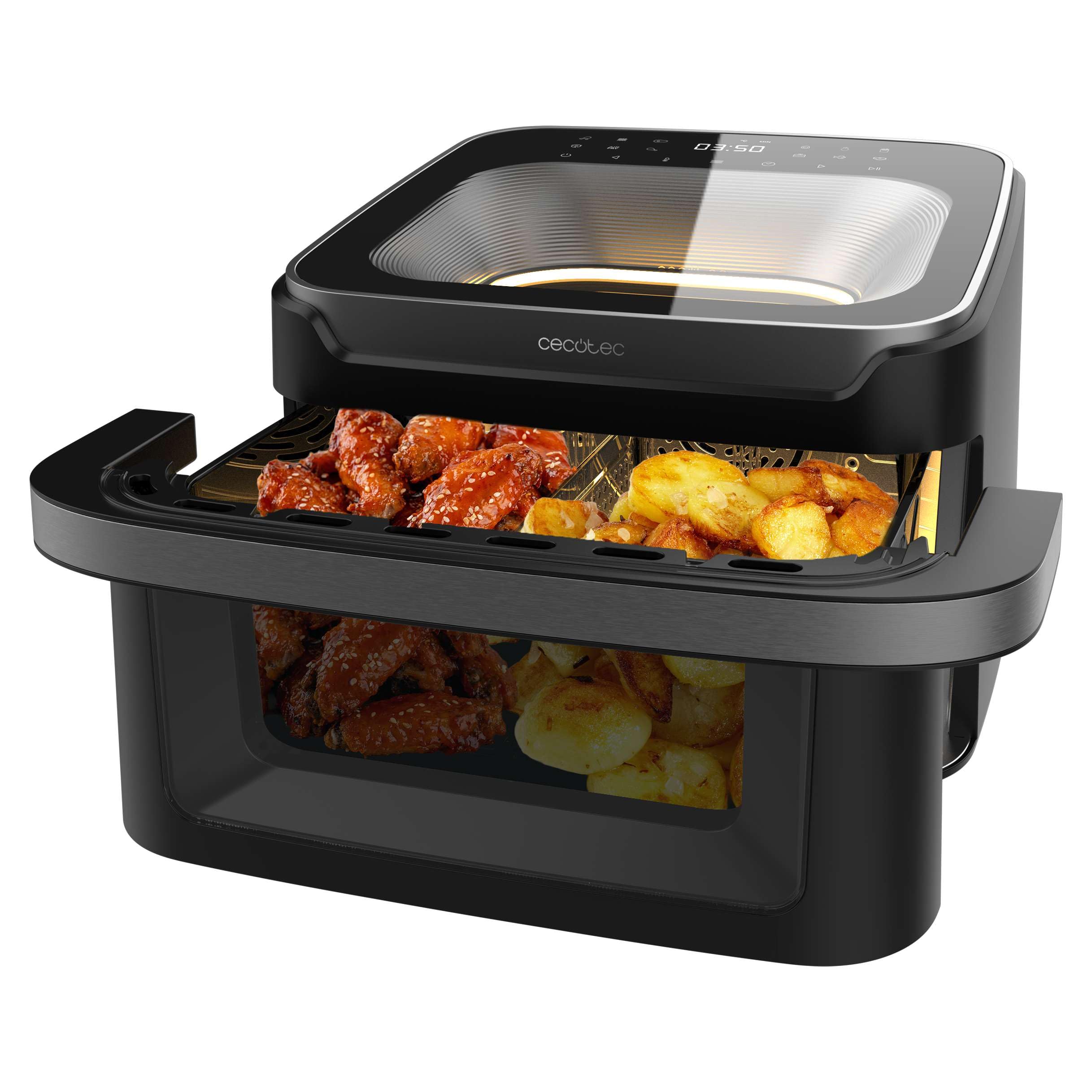 Cecotec Freidora de Aire sin Aceite - Air Fryer 10L Cecofry Advance 10000 Full Vision. 2200W, Pared Divisoria, 12 Menús, Ventana Frontal, Plancha Pizza, Temp 40-200ºC, Asa Tacto Frío, Display a Color