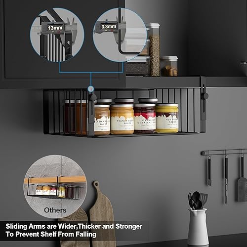 Miniatura 4 de Paquete de 2 cestas organizadoras debajo del estante, soporte ajustable para colgar, almacenamiento para armario, despensa, cocina, escritorio,