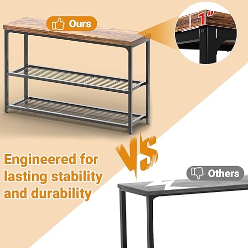 Miniatura 7 de Mesa consola pequeña de 32 pulgadas, mesa de entrada estrecha de 2 niveles, mesa de sofá con estantes de malla, mesas de consola para sala de estar