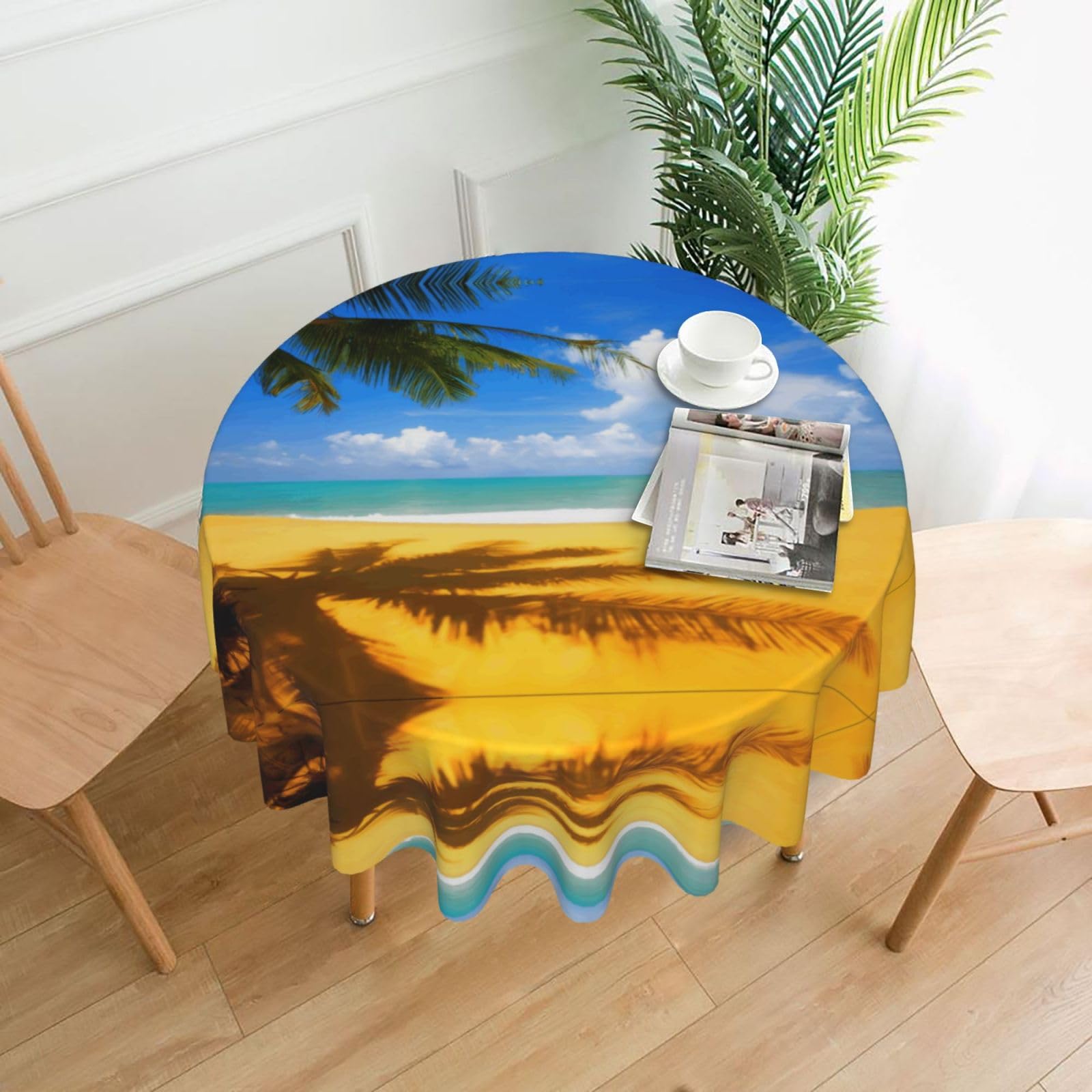 HLSBSSL Sunset Palm Printed round decorative tablecloth, 60 inches, suitable for various tables in the living room, dining room, coffee table, etc.