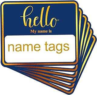 180 PCS Hello My Name is Name Tag, Gold Foil Name Tags Sticker, 2.5 × 3 Inch Large Name Labels, Blue Adhesive Name Tag Labels for Business, Party - Office, School, Home
