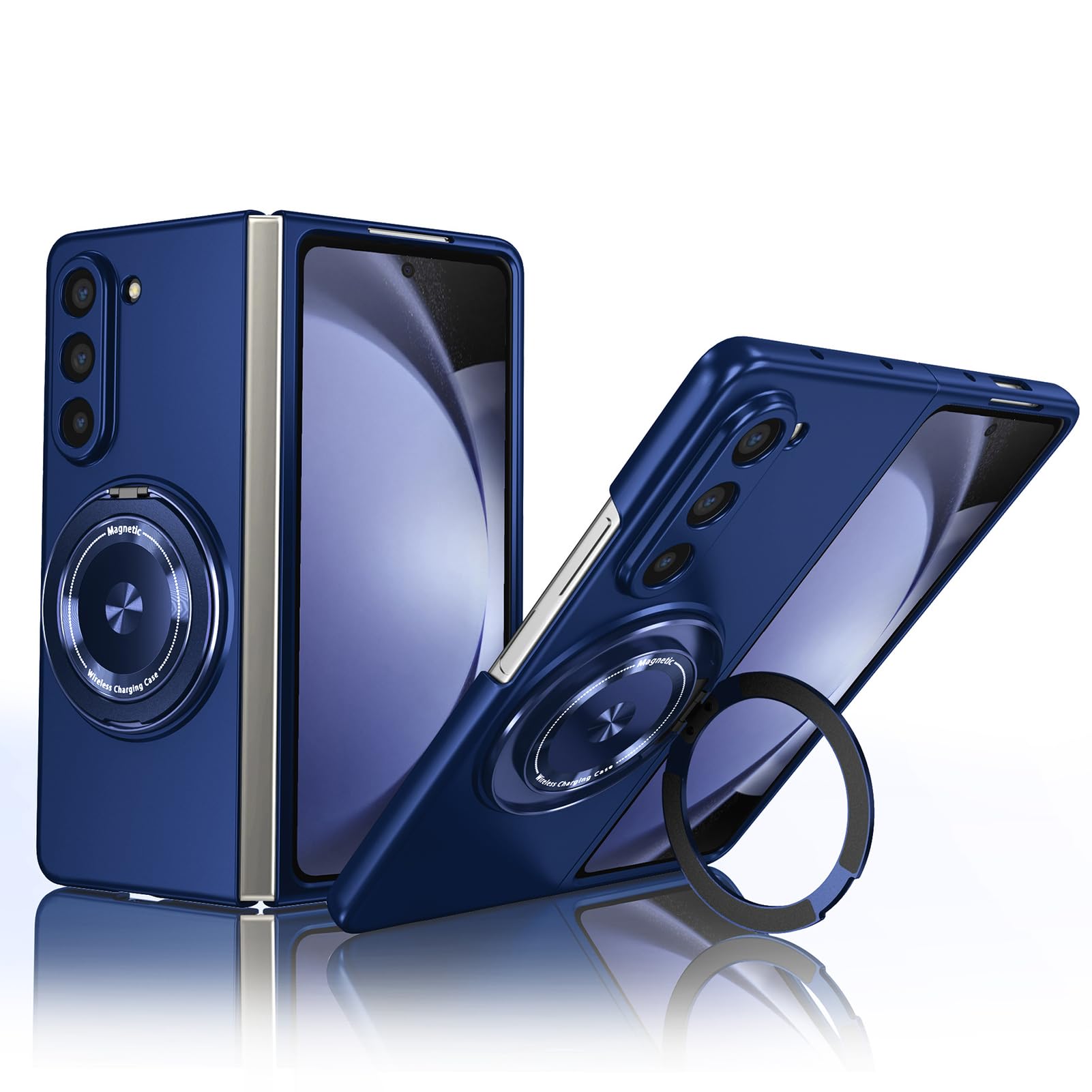 Custodia Cool For Samsung Galaxy Z Fold 8 Ultra, Anello Magnetico Rotante Lente Avvolgente Completa Cover Resistente Ai Graffi Protezione Dalle Cadute Guscio Rigido For PC Leggero(Blue)
