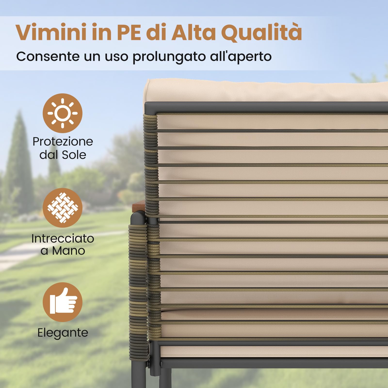 COSTWAY Set Conversazione da Esterno 5 Pezzi con Cuscini, Sedie in Rattan con 2 Pouf e Tavolino da Caffè in Vetro Temperato, Set di Mobili da Esterno per Balcone, Veranda, Terrazza e Giardino (Beige)