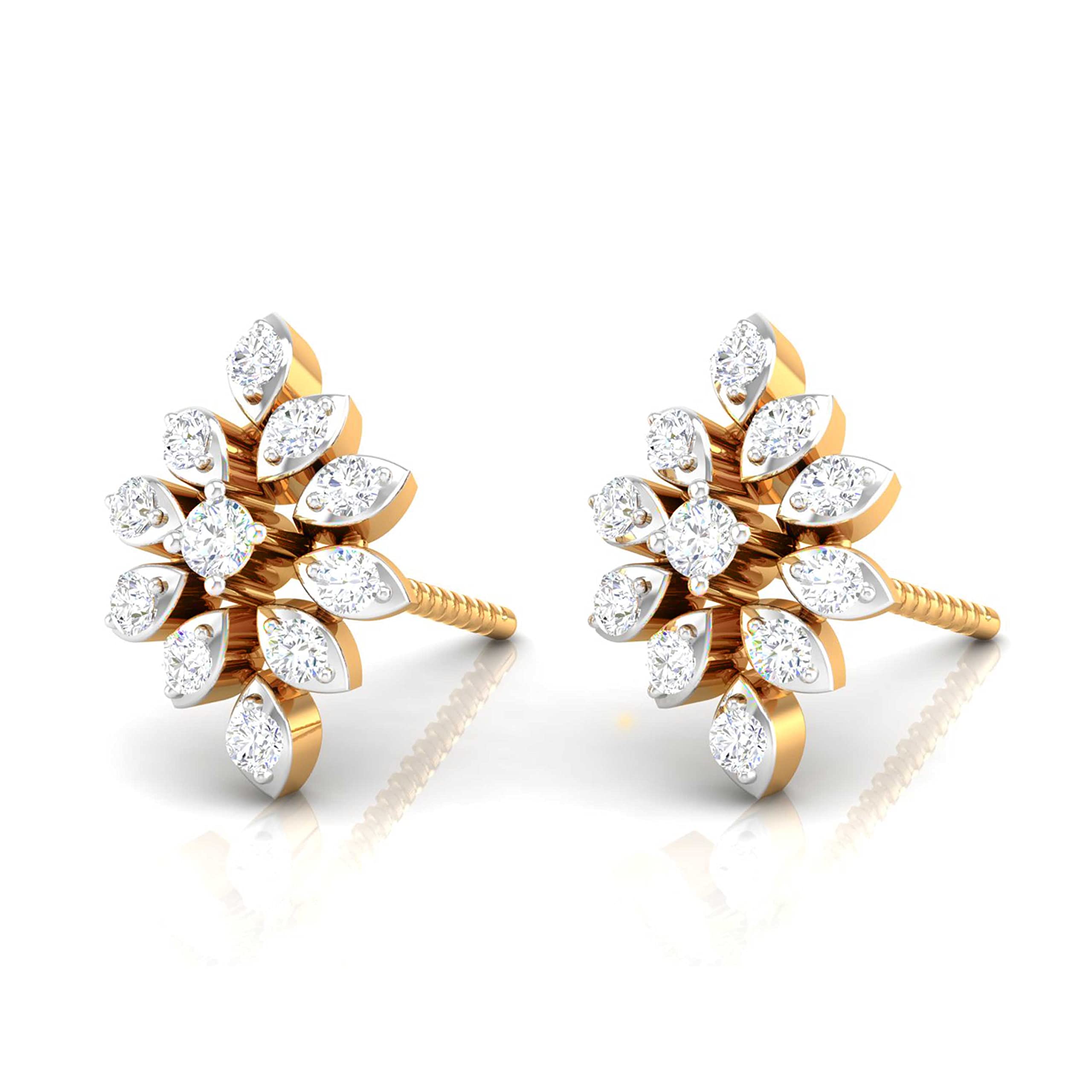 SPARKLEJewel's Springtime Soiree Diamond Ear Studs, 14 Karat Hallmarked Gold Ear Studs for Ladies IGI Certified Diamond, BIS Hallmarked Gold