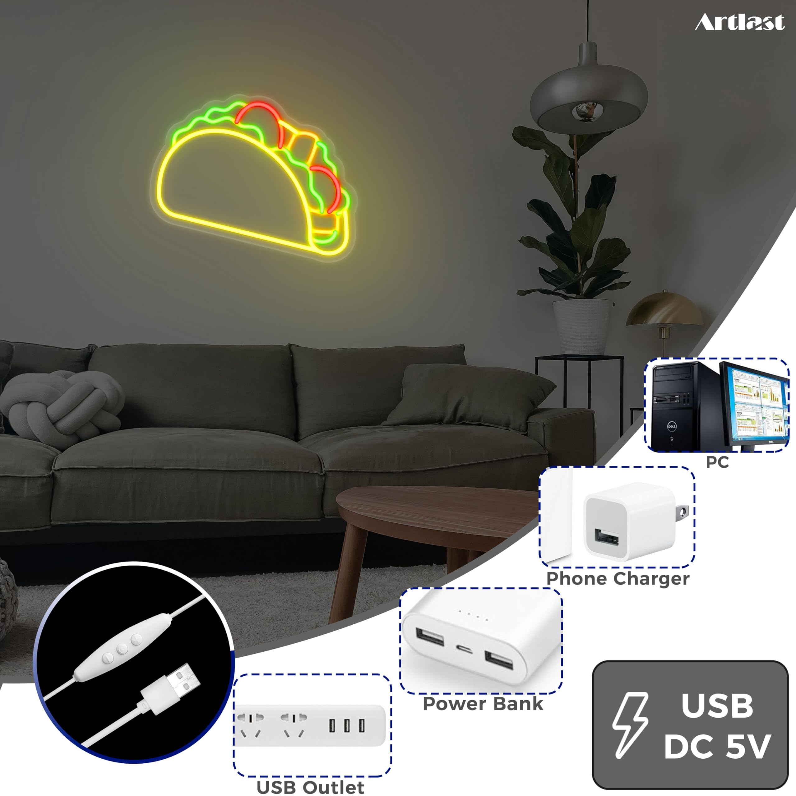 Amazon.co.jp: Artlast タコス型 ネオンサイン LED ネオン タコス