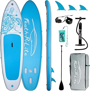 FEATH-R-LITE Inflatable Stand Up Paddle Board 11'6''x33''x6'' Ultra-Light (20.7lbs) SUP with Paddleboard Accessories,Fins,Adjustable Paddle, Pump,Backpack, Leash, Waterproof Phone Bag