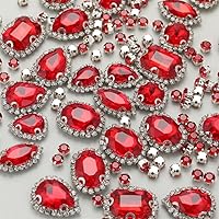 Vista 16 de Diamantes de imitación para coser, Choupee 130 piezas de piedras rojas para coser con base metálica y engaste de garra, formas mixtas, gemas