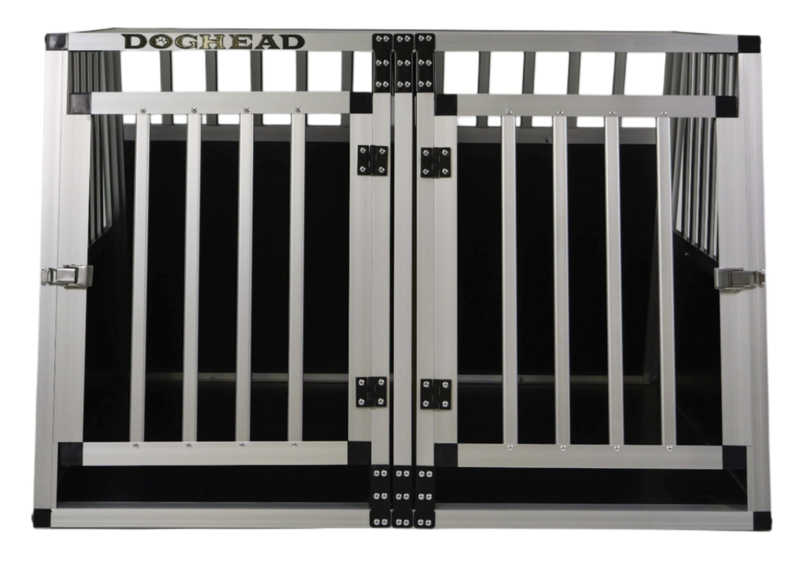 DOGHEAD Hundetransportbox Ecoline, Double 95x85x63 cm DG, Schwarz, Aluminium, Beidseitig Abgeschrägt 75°, 2 Trennwände, Nicht für Kombis geeignet