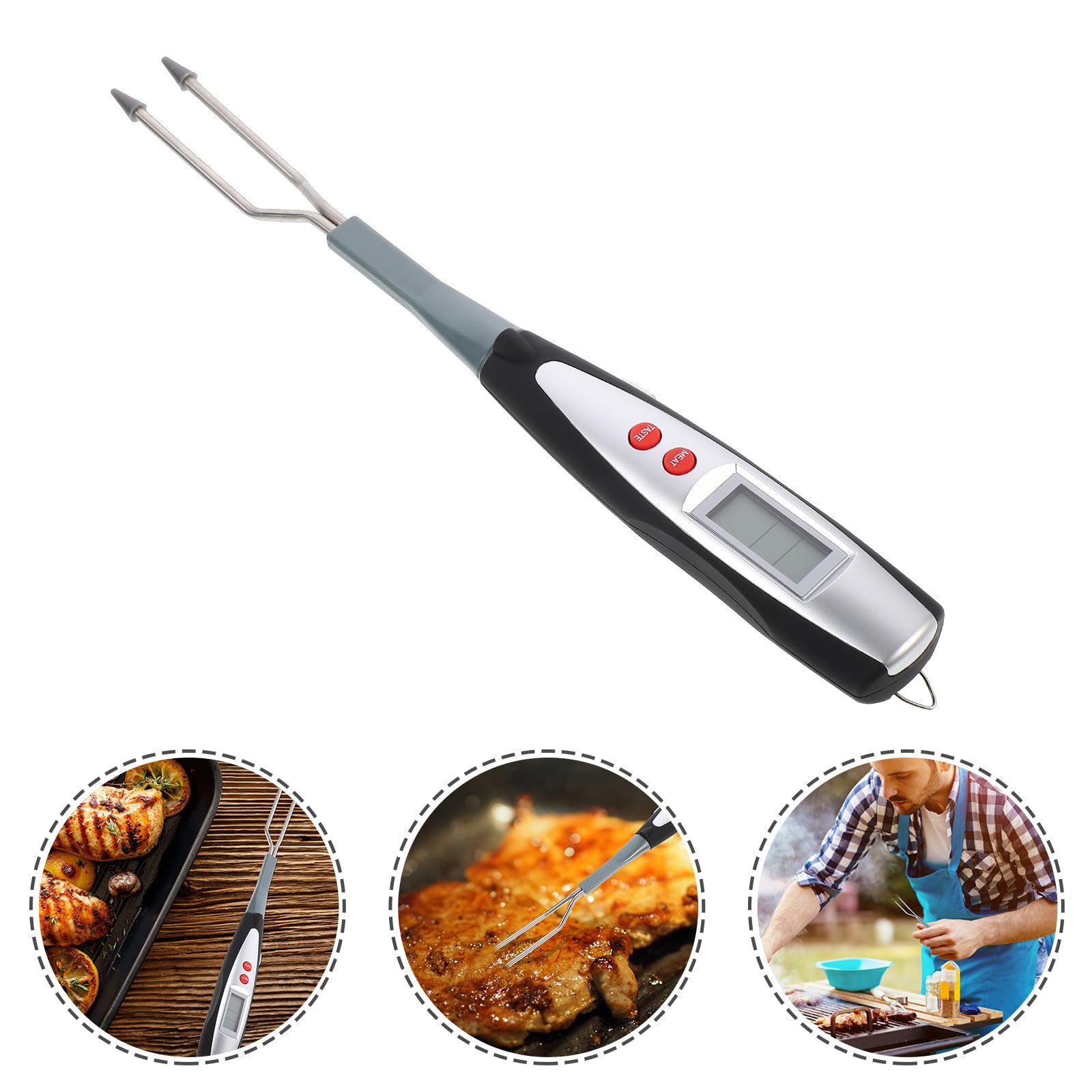 BETOOKY Tenedor de Parrilla Termómetro de Cocina Digital para Carne, Acero Inoxidable y Mango Largo para Seguridad en Grill y Cocina