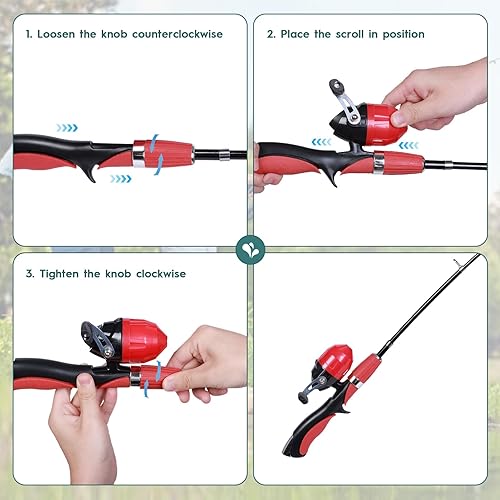 Miniatura 5 de Urban Deco Kit de caña de pescar para niños, 2 unidades, caña de pescar telescópica portátil para niños con caja de aparejos, 2 redes de pesca y 2